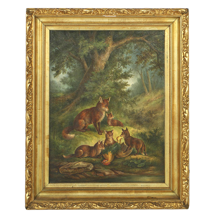 Anthony Hochstein Mid-19th-Century Oil Painting on Canvas Landscape with Foxes