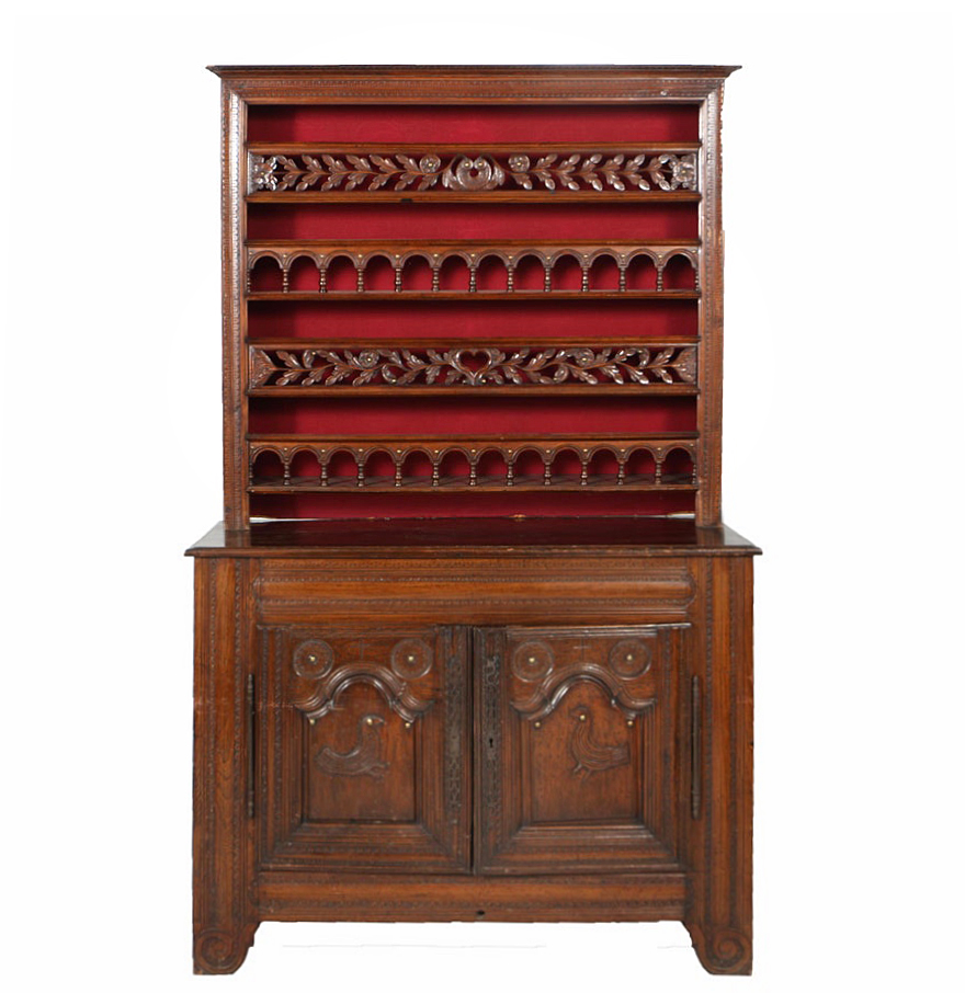 Antique French Provincial Carved Oak Vaisselier, Probably Brittany