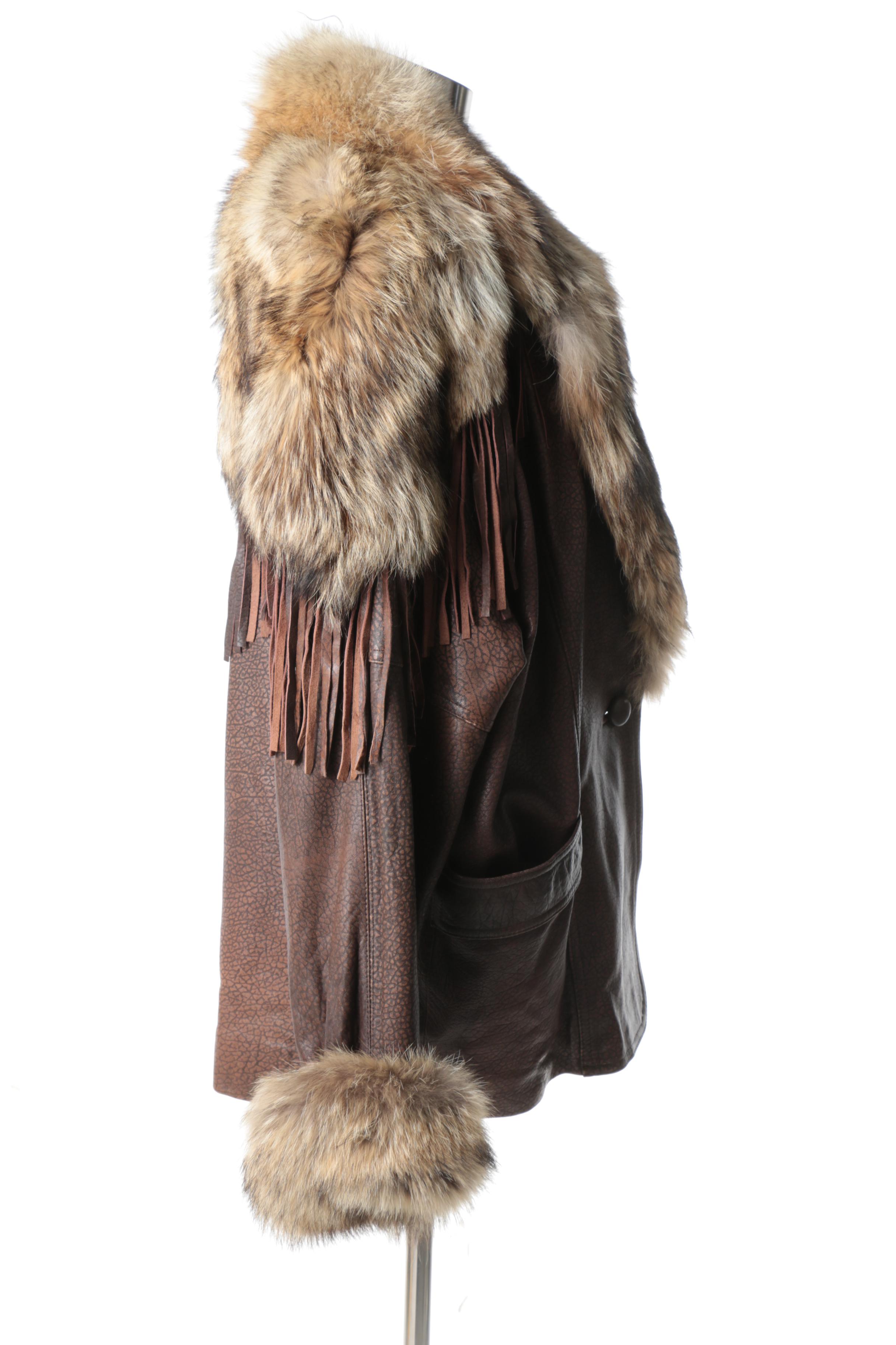 Women's Coyote Fur Trimmed Leather Jacket