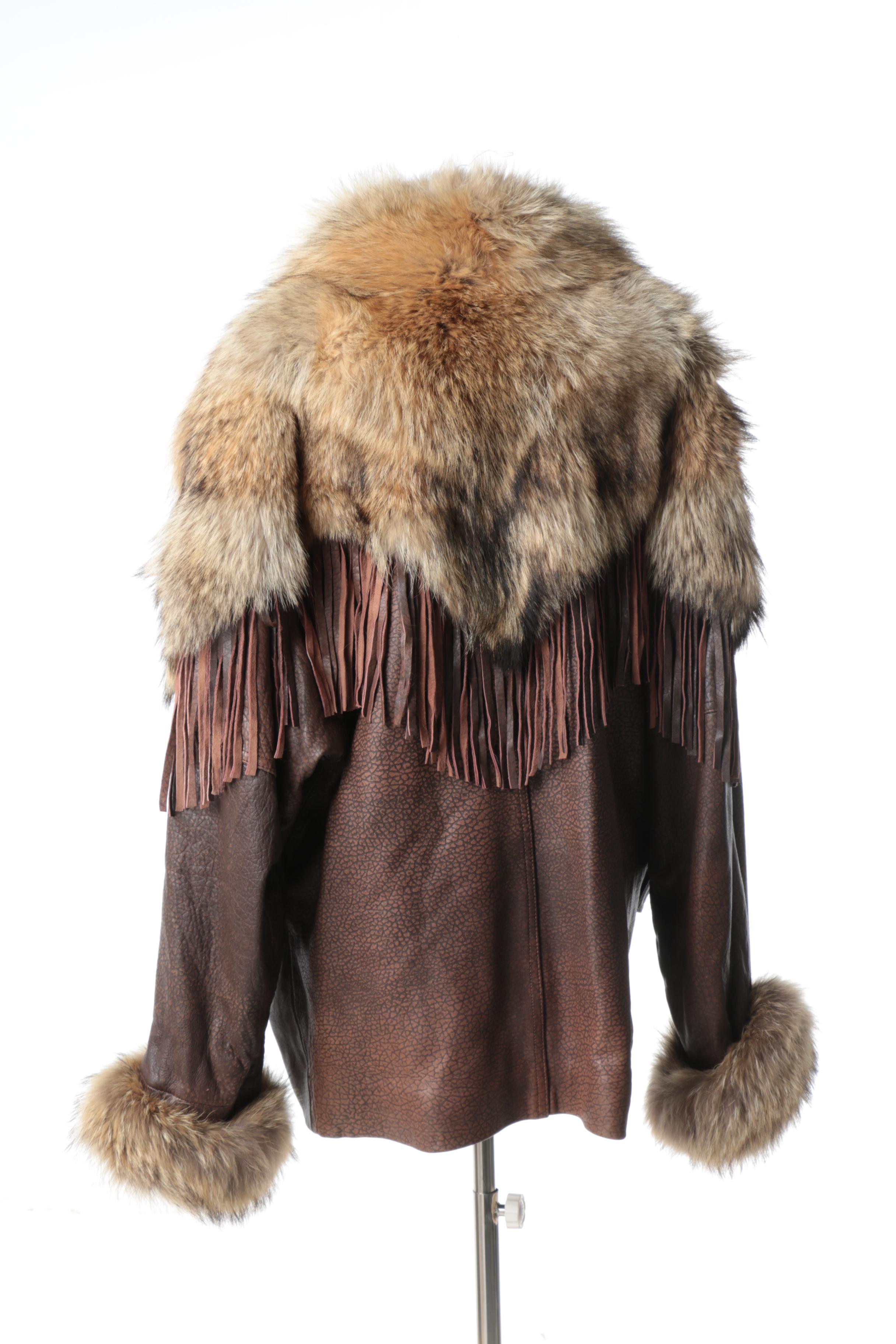 Women's Coyote Fur Trimmed Leather Jacket