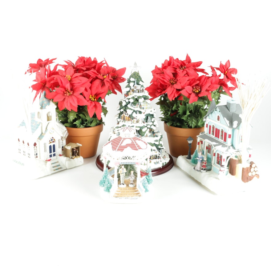 Seasonal Decor Including "Thomas Kinkade Village Christmas" Tree