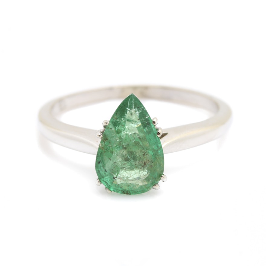 14K White Gold 1.22 CT Emerald Ring