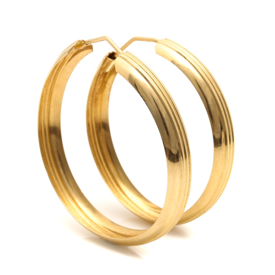 18K Yellow Gold Fluted Hoop Earrings