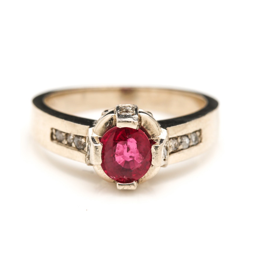 14K White Gold 0.79 CT Ruby and Diamond Ring