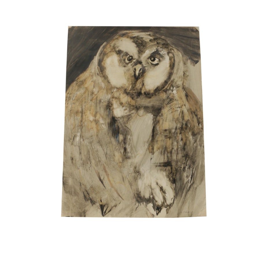 Miriam H. Beerman Gouache Painting of an Owl