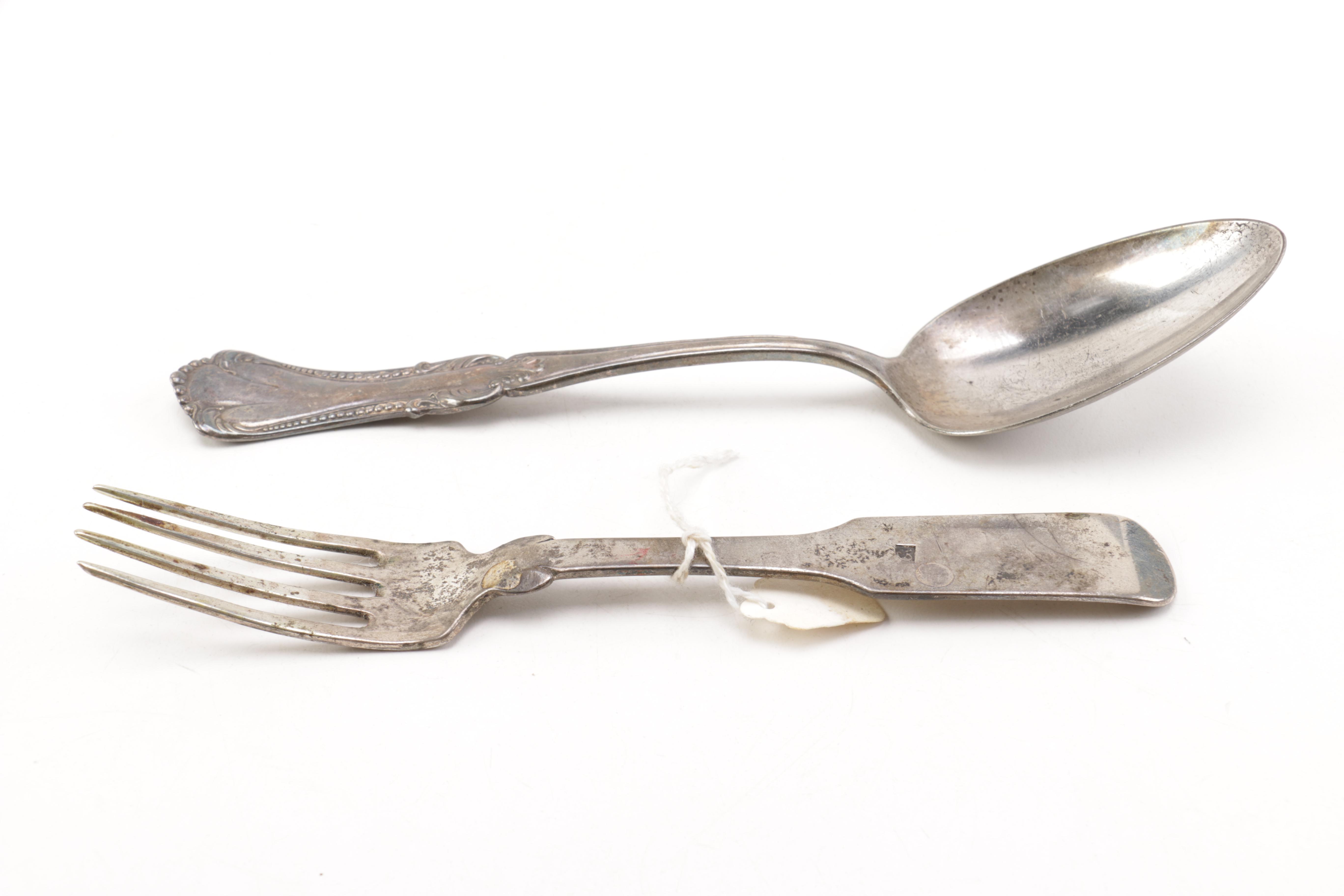 Contemporay Glass Shakers and Antique German Silver Fork and Silver Plate Spoon