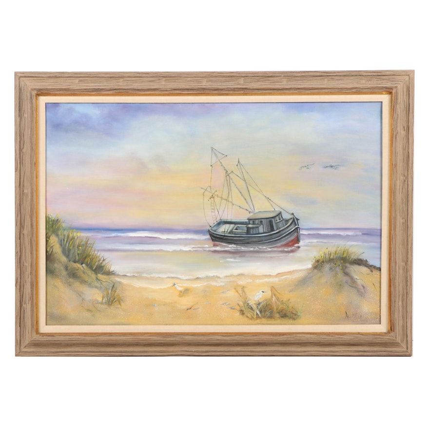 Ruthie Oil on Canvas Painting of a Fishing Boat