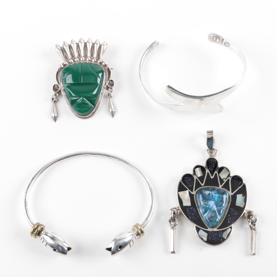 Collection of Mexican Sterling Silver Pendants and Bracelets