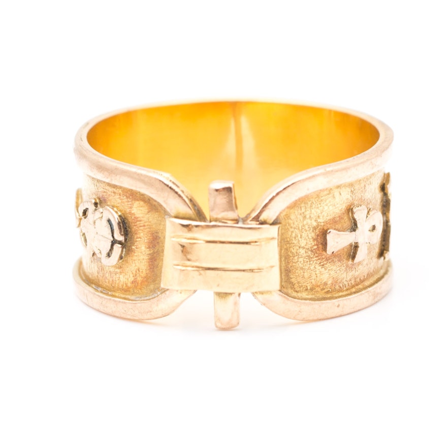 10K Yellow Gold Wide Band with Raised Hieroglyphs