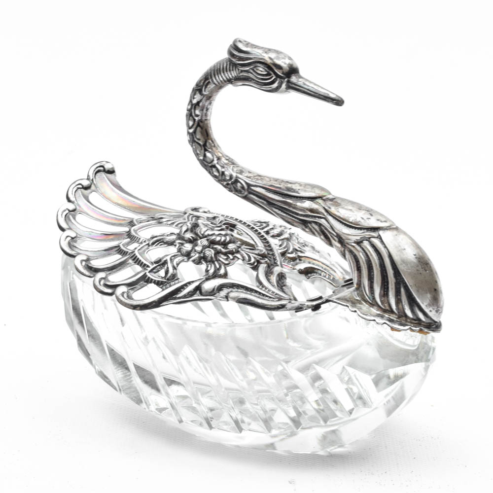 Sterling Silver and Crystal Swan Master Salt Cellar