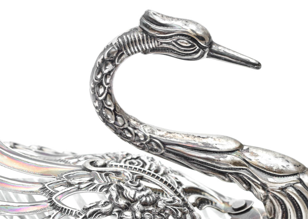 Sterling Silver and Crystal Swan Master Salt Cellar