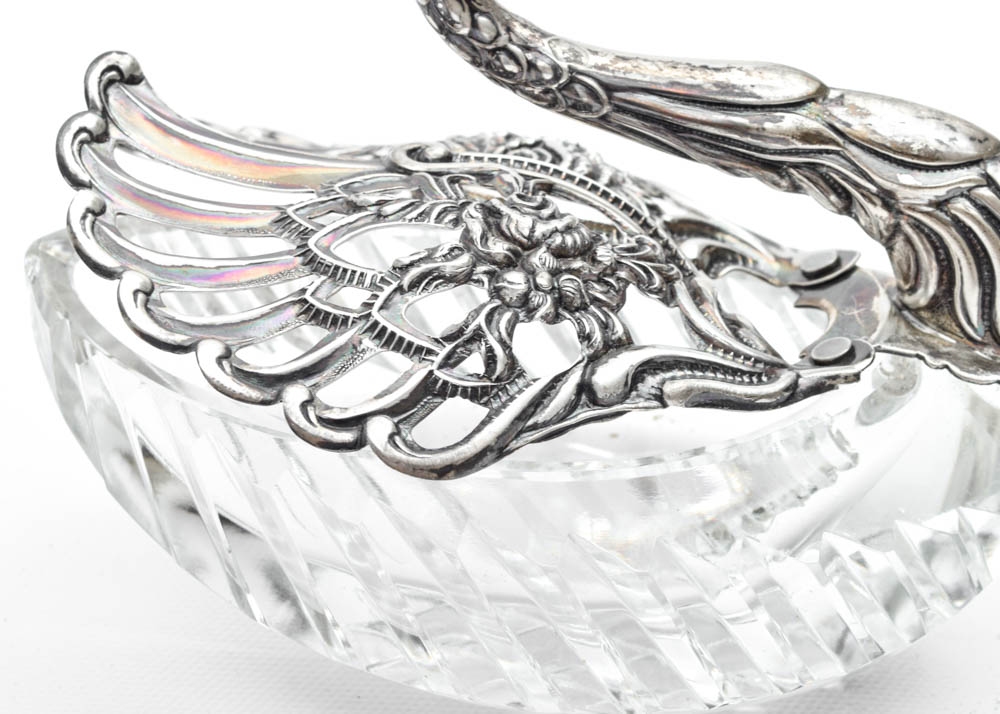 Sterling Silver and Crystal Swan Master Salt Cellar
