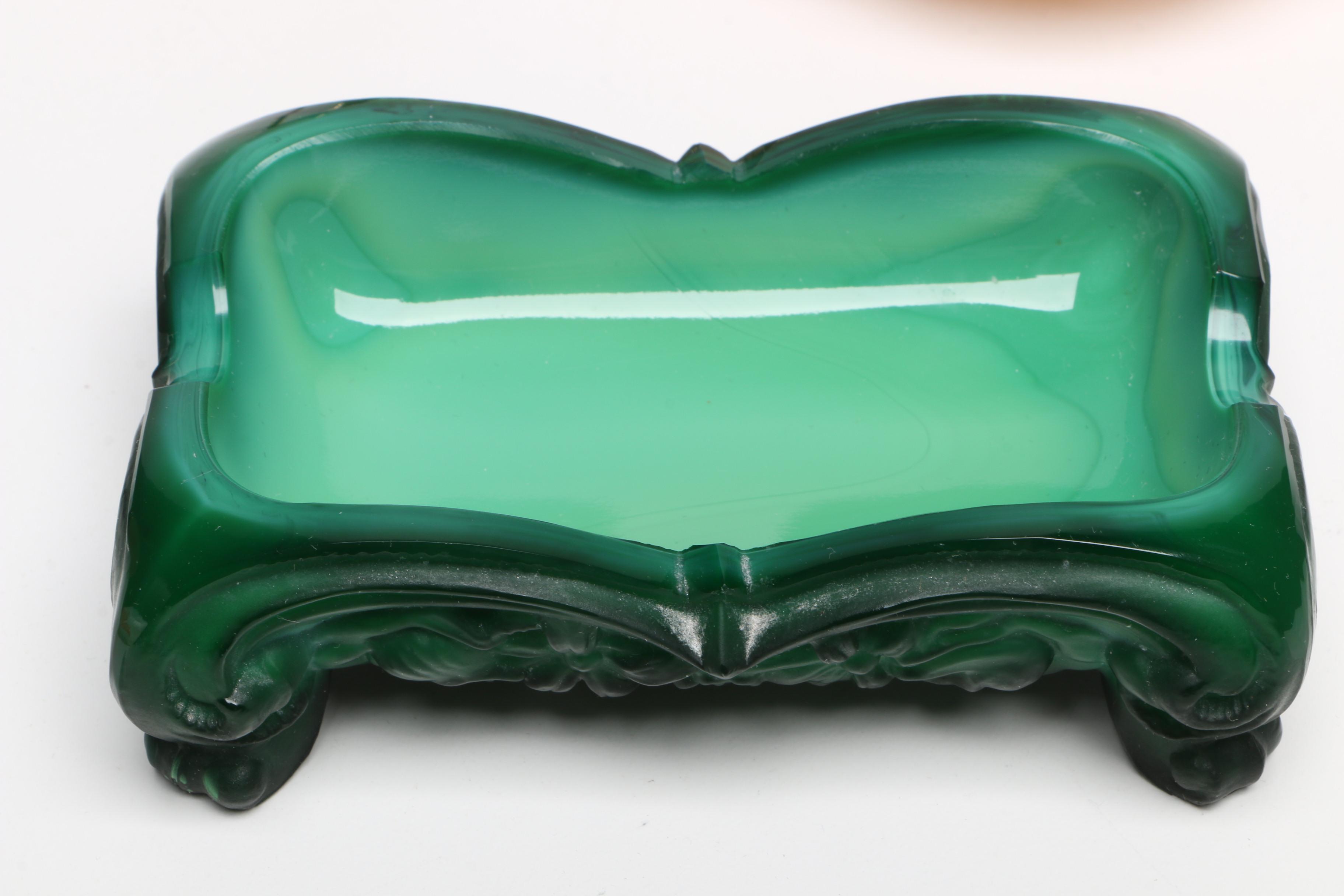 Glass Trinket Dishes and Cat Figurine