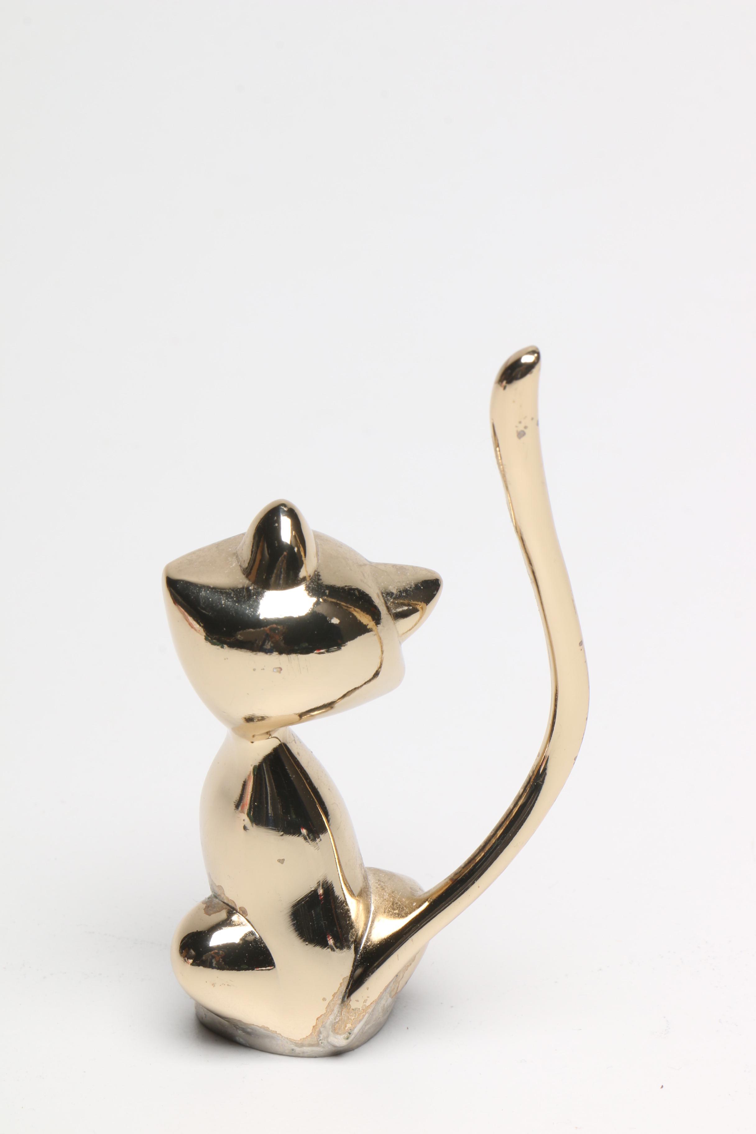 Glass Trinket Dishes and Cat Figurine