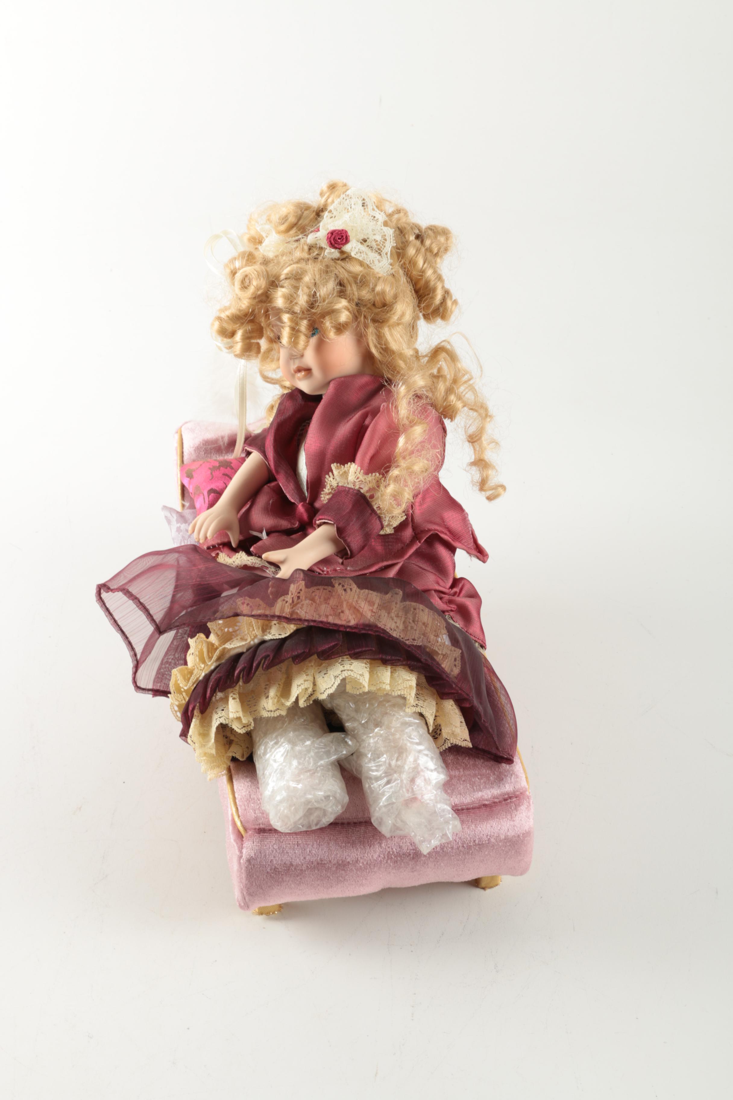 Victorian Style Doll On Sofa With Built In Music Box