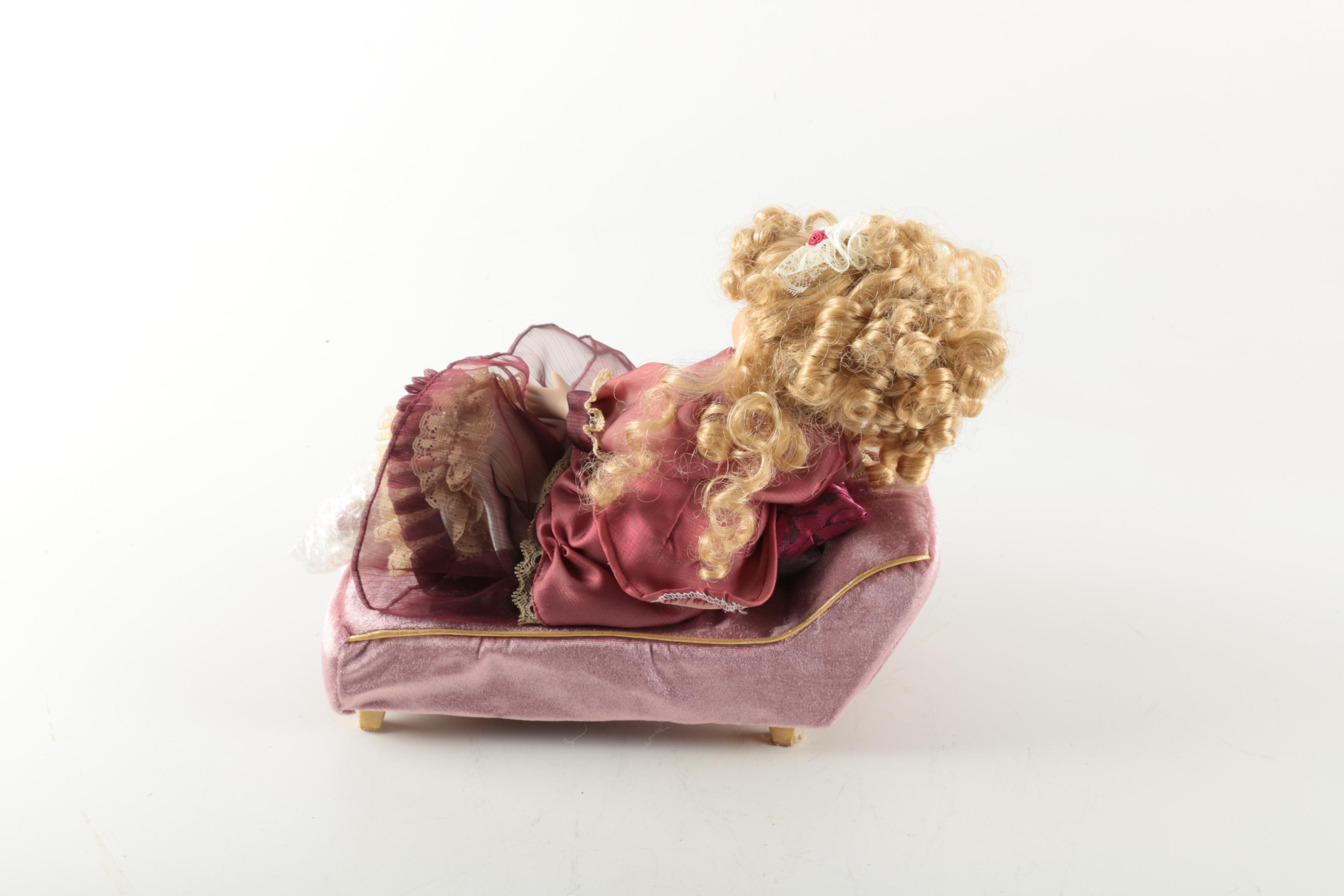 Victorian Style Doll On Sofa With Built In Music Box