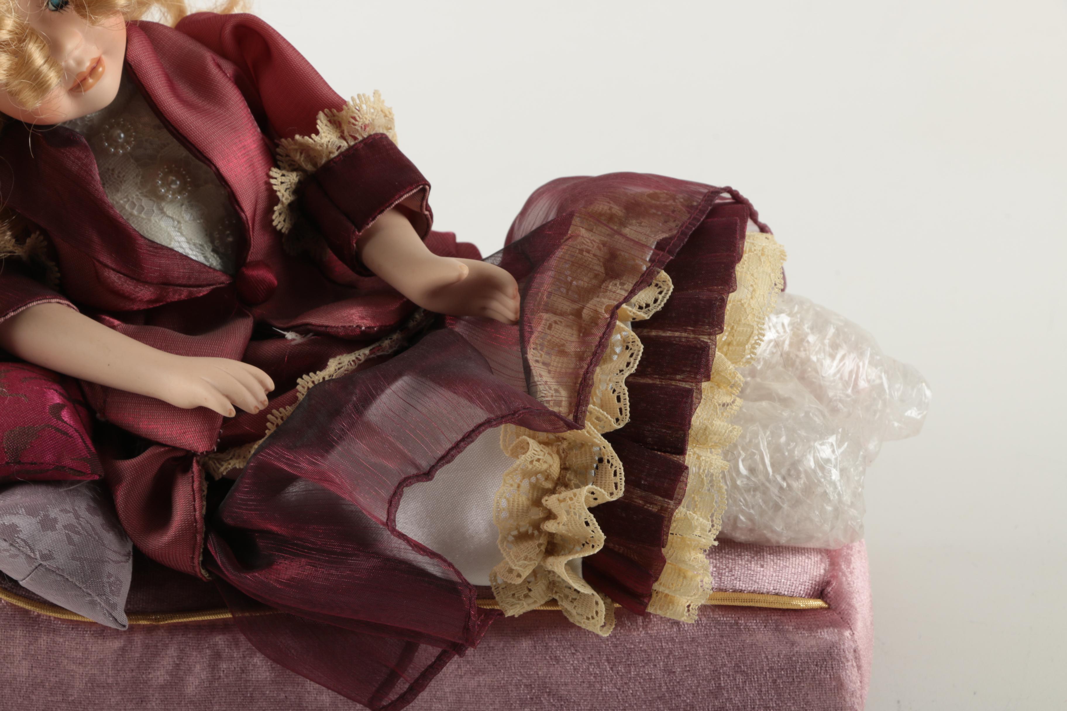 Victorian Style Doll On Sofa With Built In Music Box