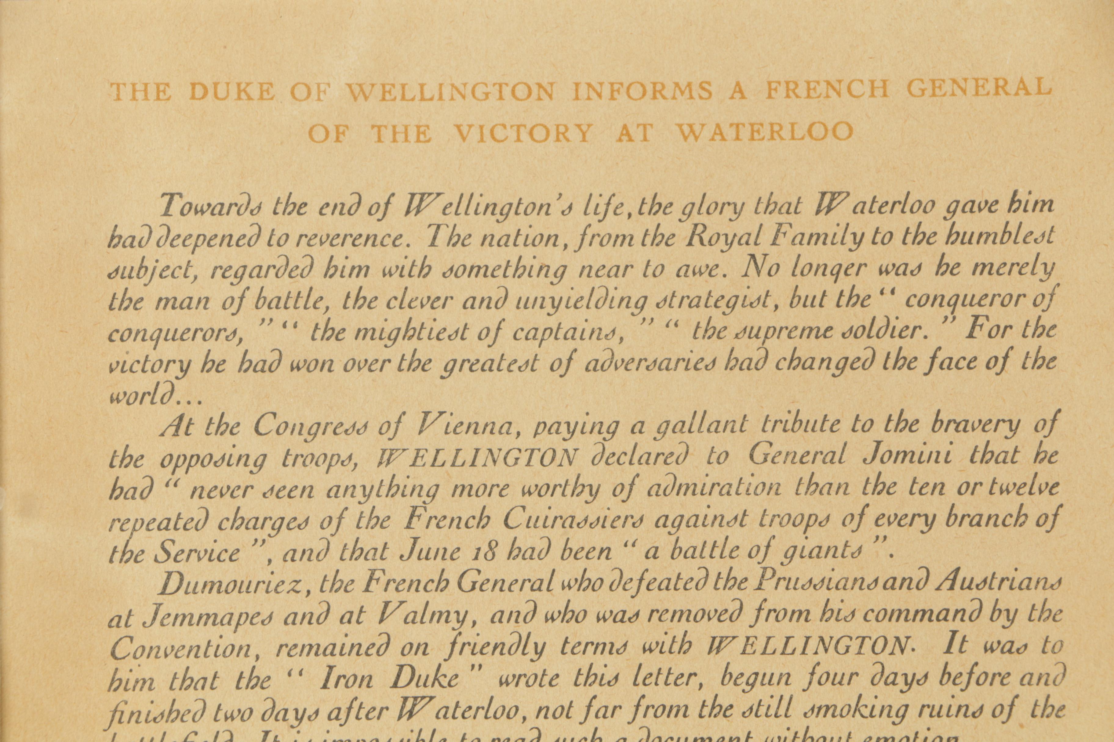 Reproduction of the Duke of Wellington's Account of the Battle of Waterloo