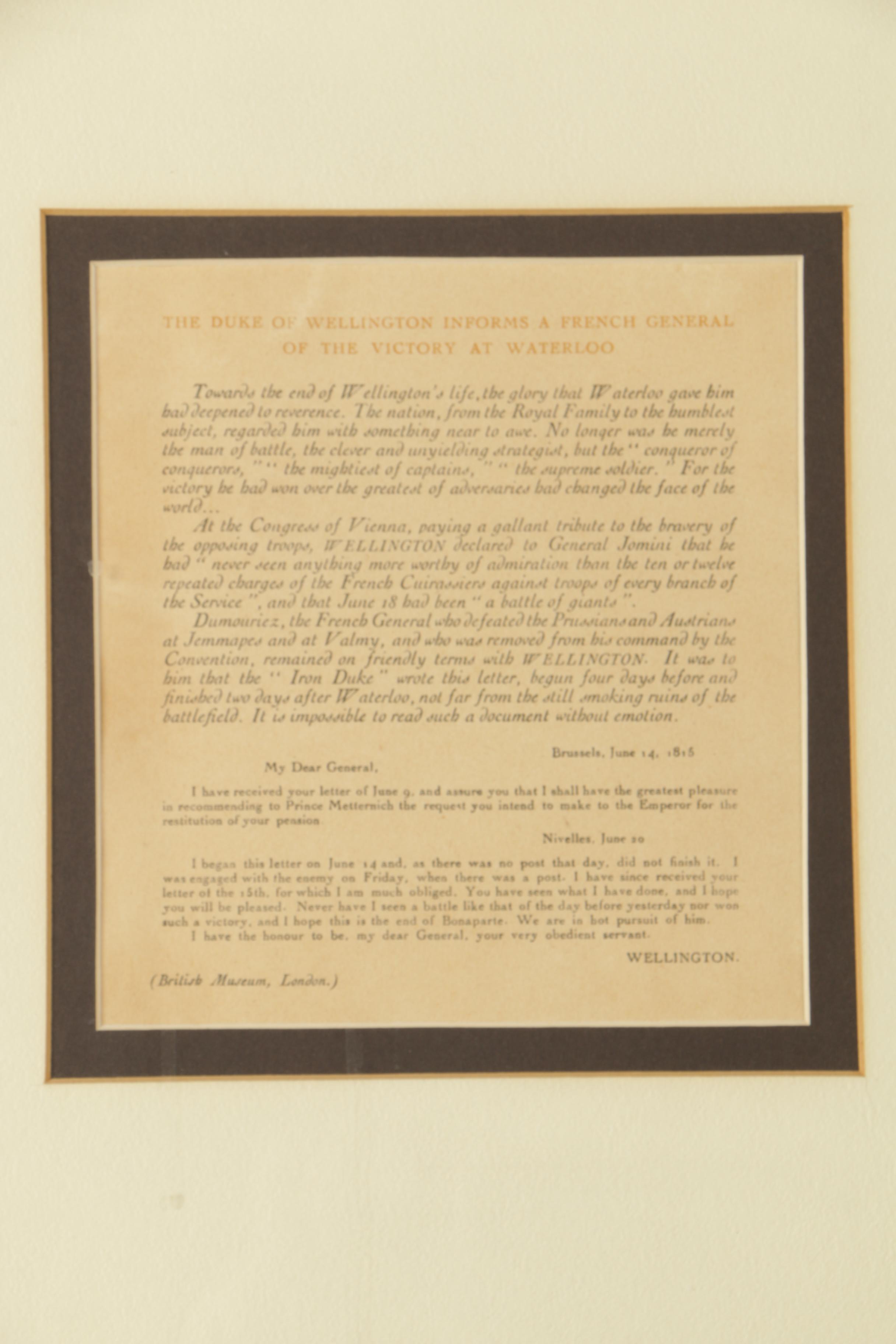 Reproduction of the Duke of Wellington's Account of the Battle of Waterloo