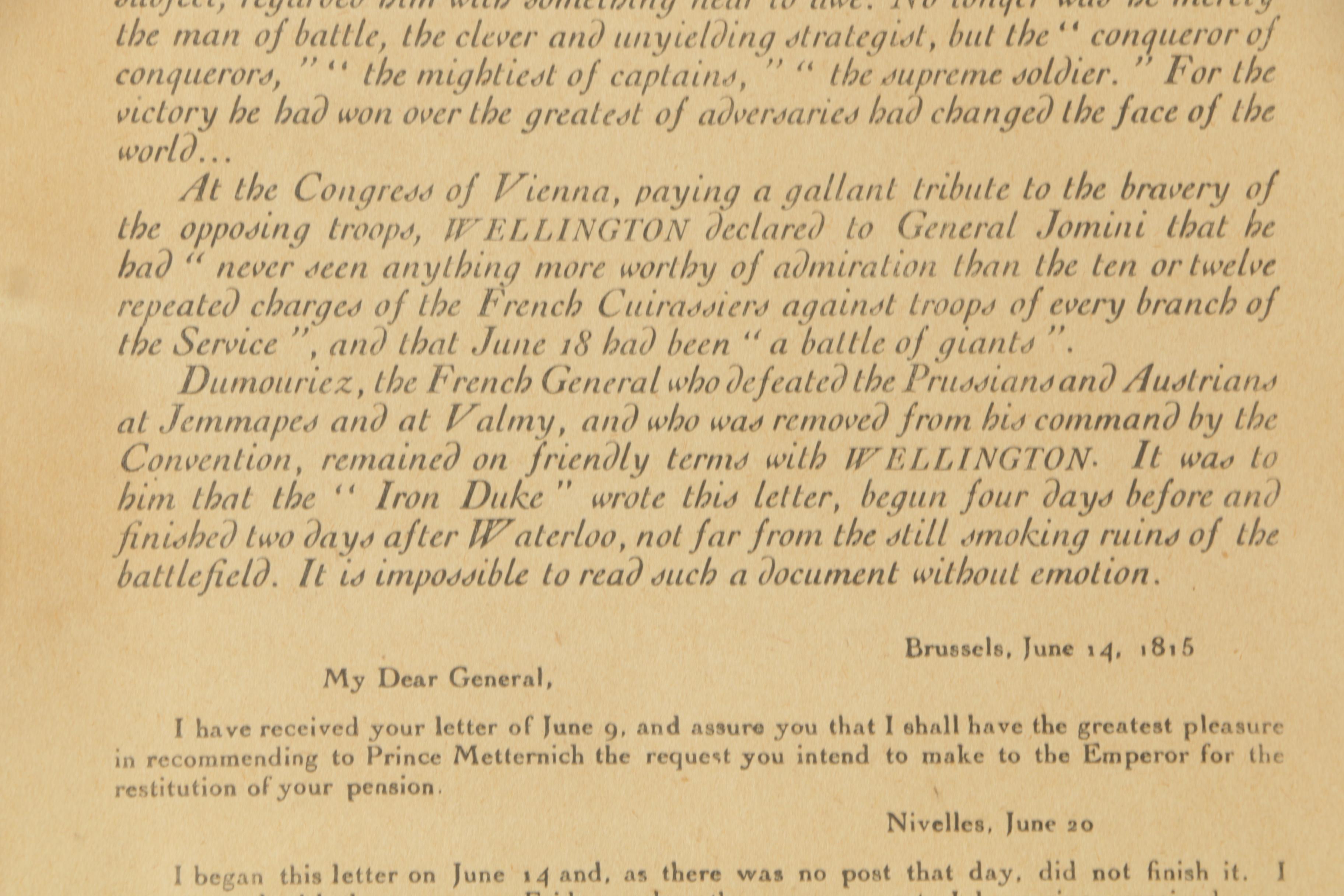 Reproduction of the Duke of Wellington's Account of the Battle of Waterloo