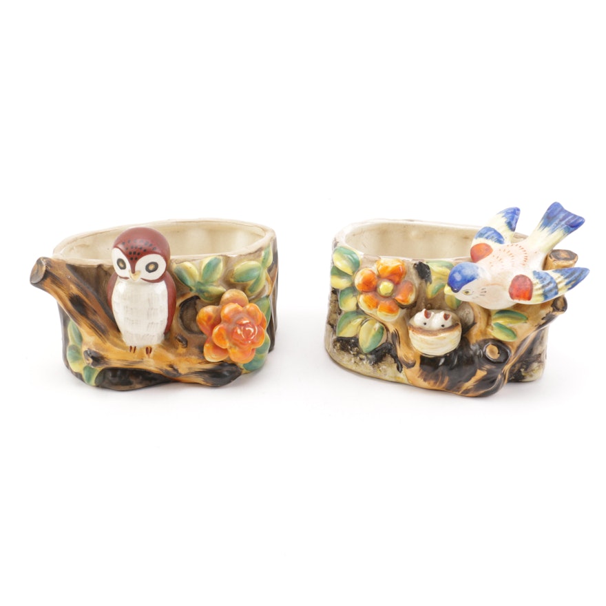 Vintage Planters with Bird Motif Made in Occupied Japan