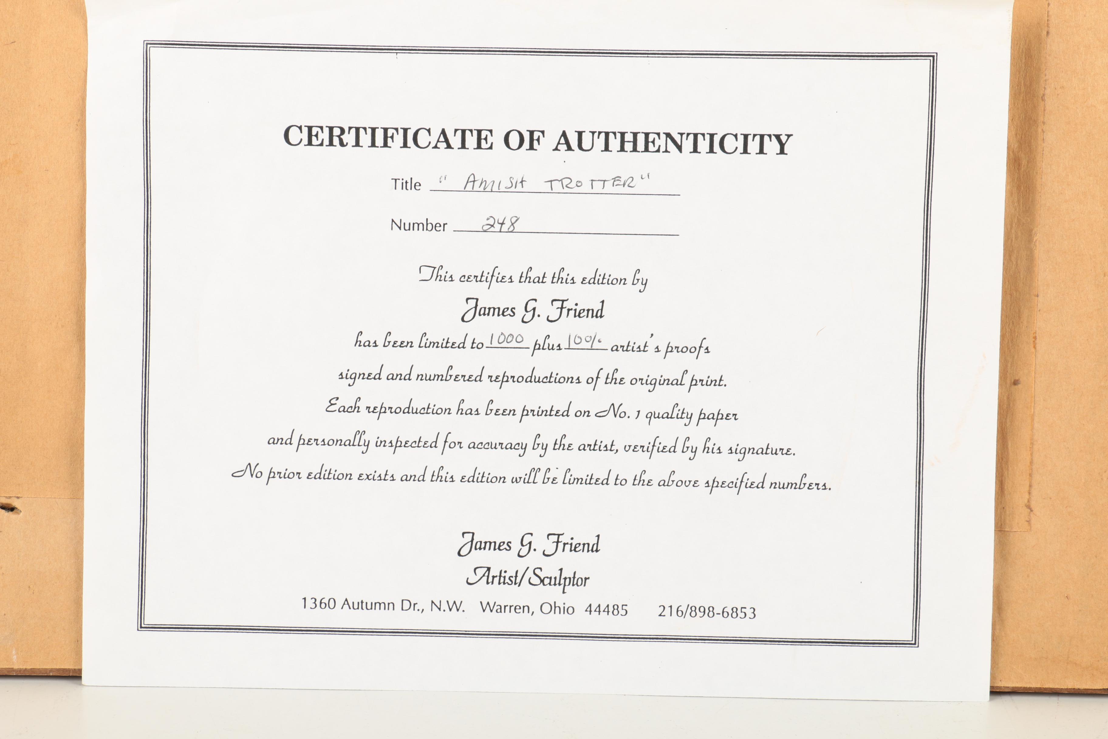 James G. Friend Limited Edition Reproduction Print "Amish Trotter"