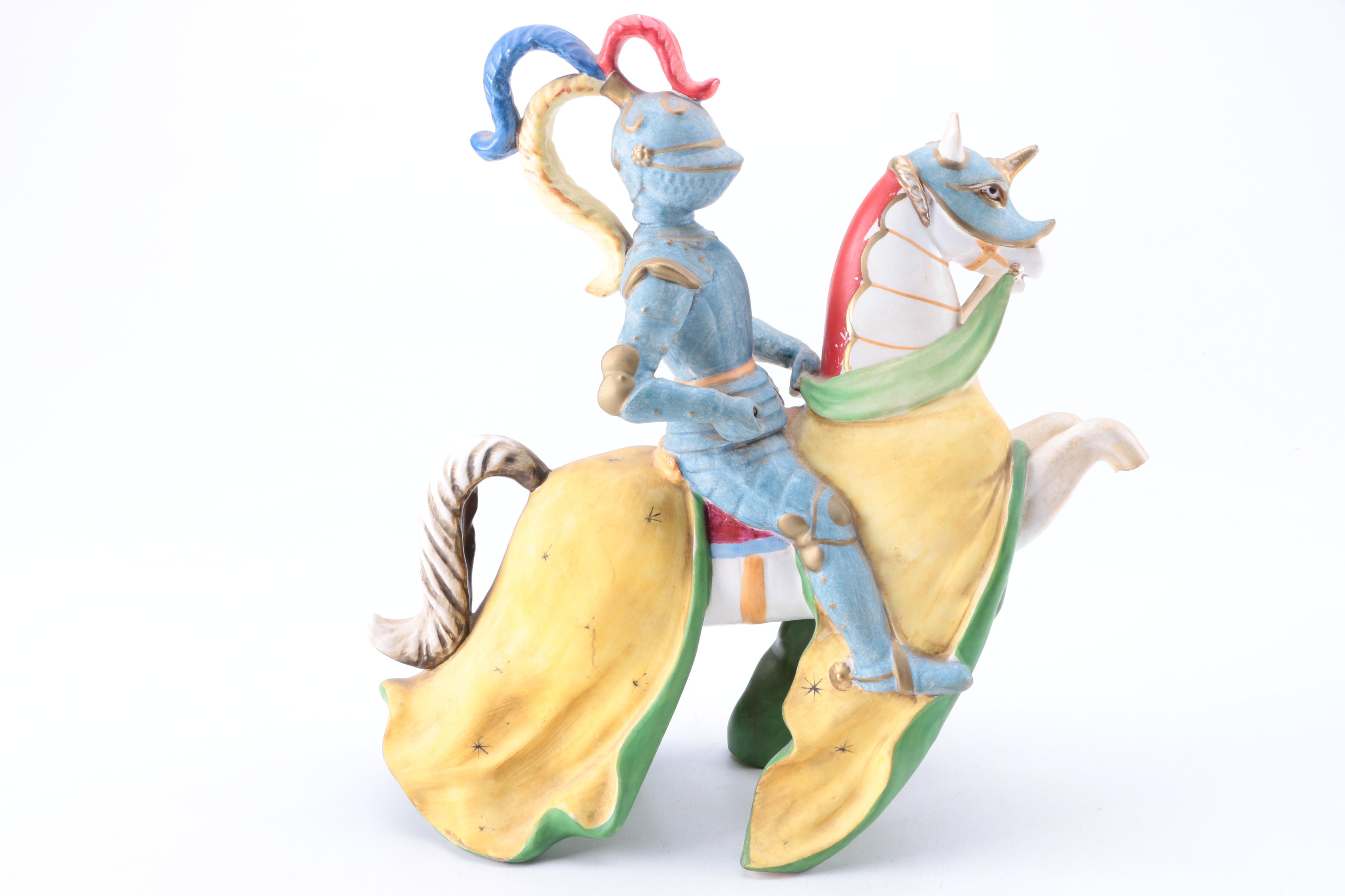 Vintage Ceramic Knight and Unicorn Figurine