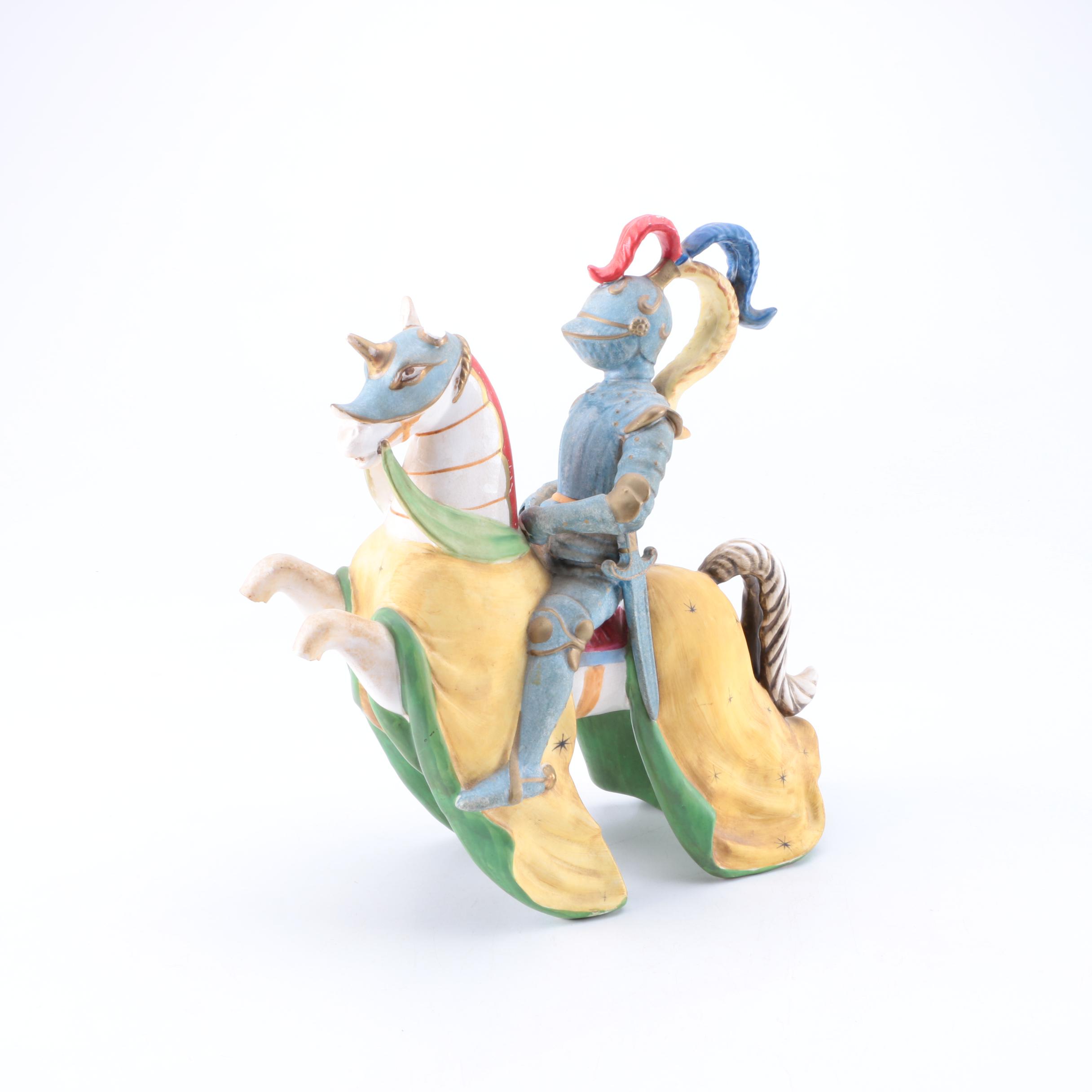 Vintage Ceramic Knight and Unicorn Figurine