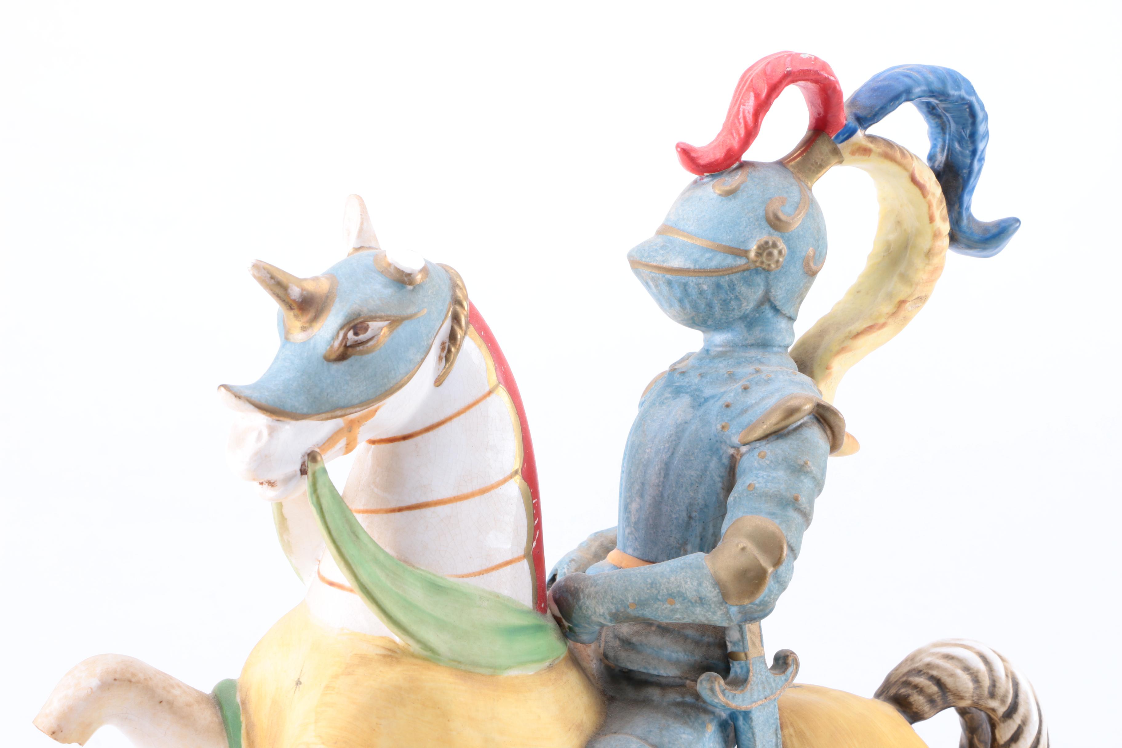 Vintage Ceramic Knight and Unicorn Figurine