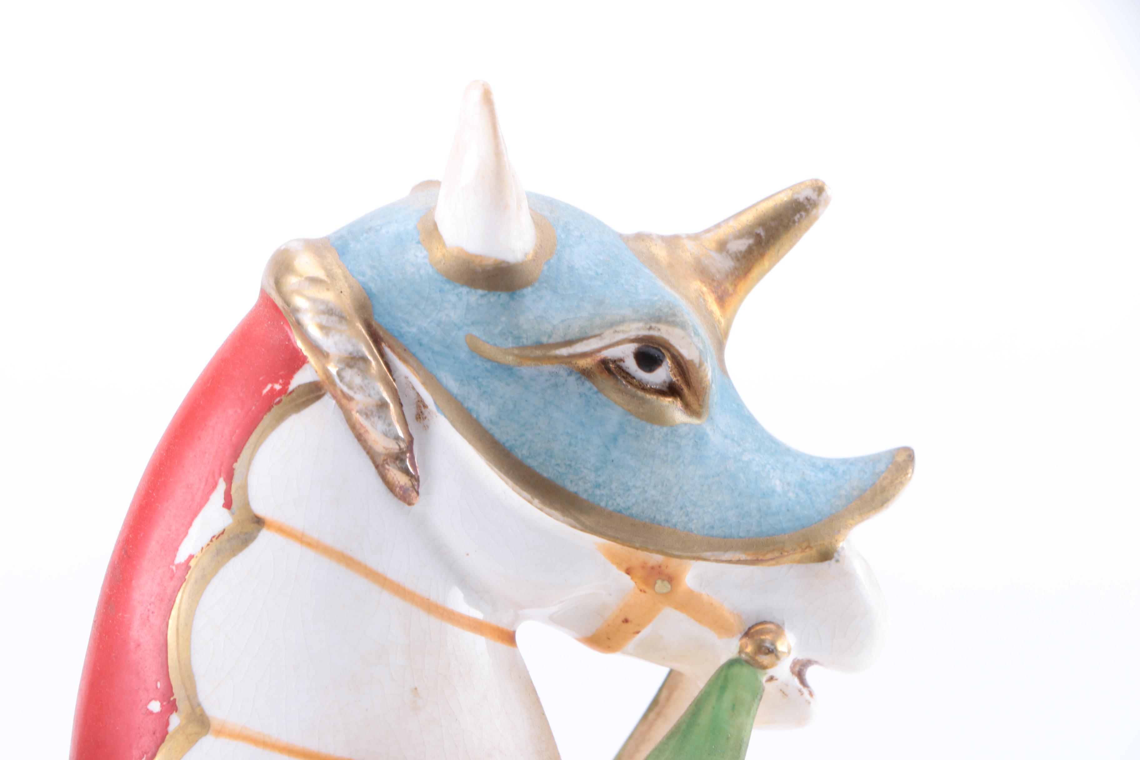 Vintage Ceramic Knight and Unicorn Figurine