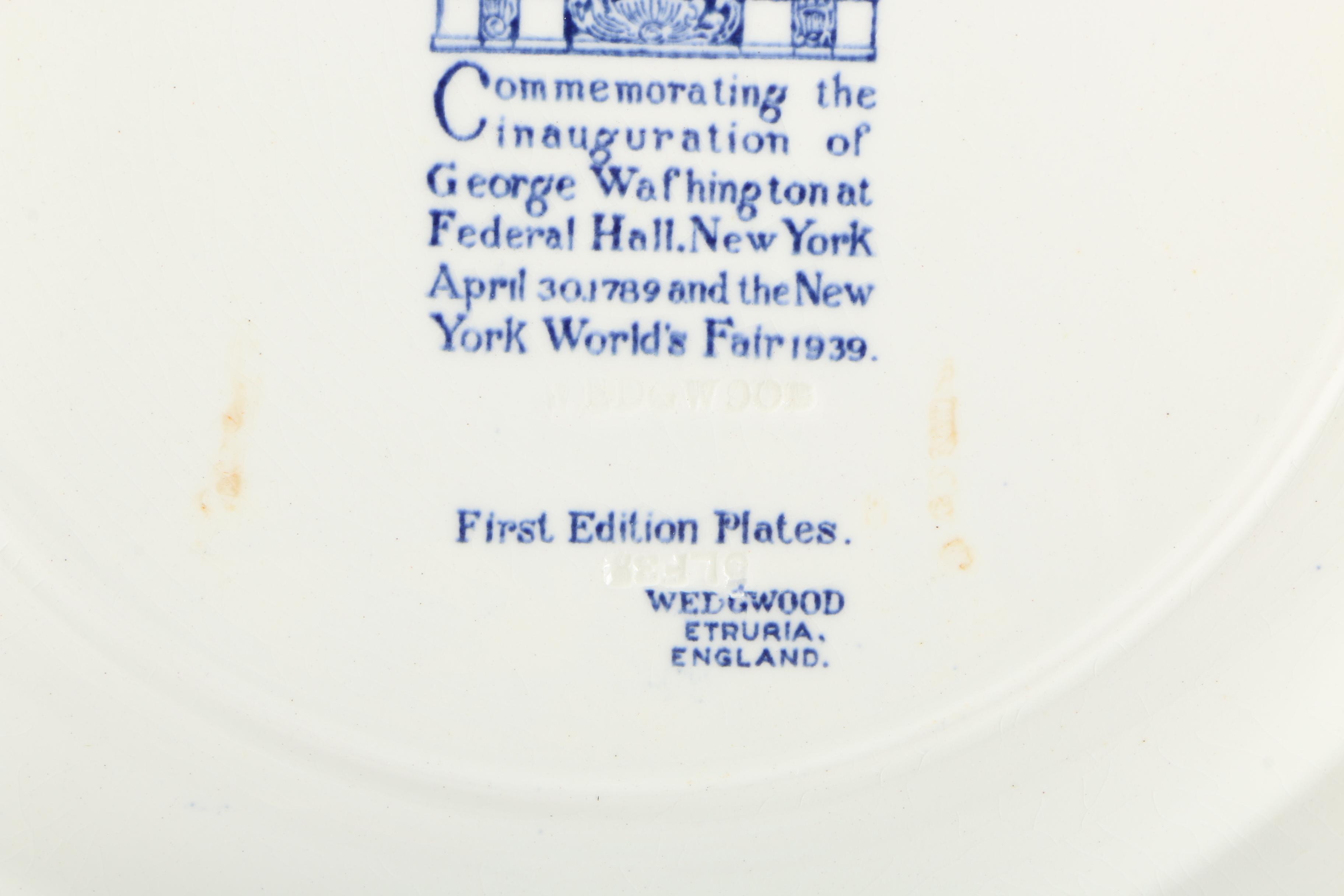 Wedgwood George Washington Inaugural Commemorative Plates
