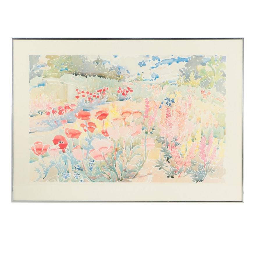 Elizabeth Berry Offset Lithograph After Watercolor Painting of Flowers