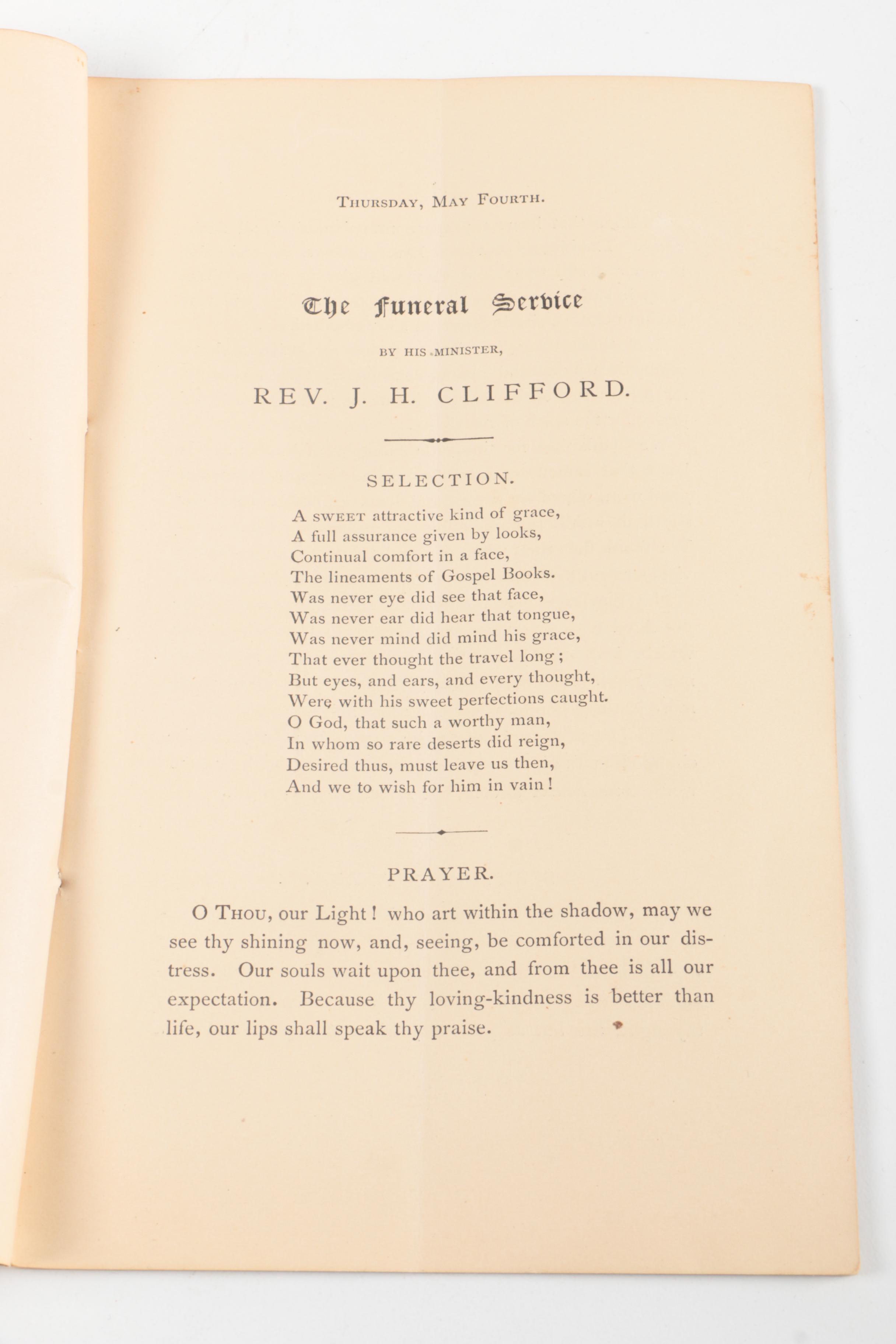 Vintage  Adams Biography and Antique Funeral Program