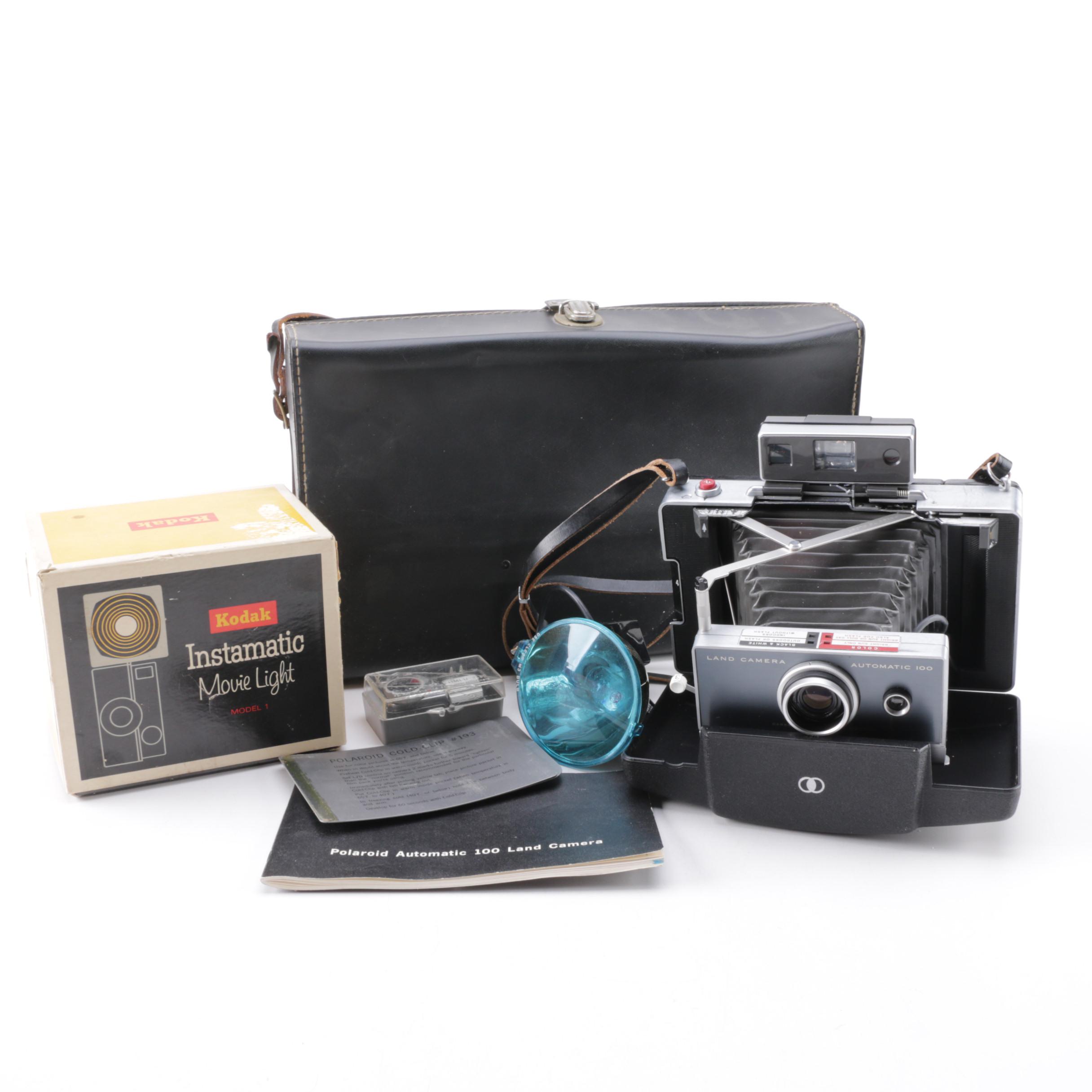 Polaroid Camera and Kodak Movie Light