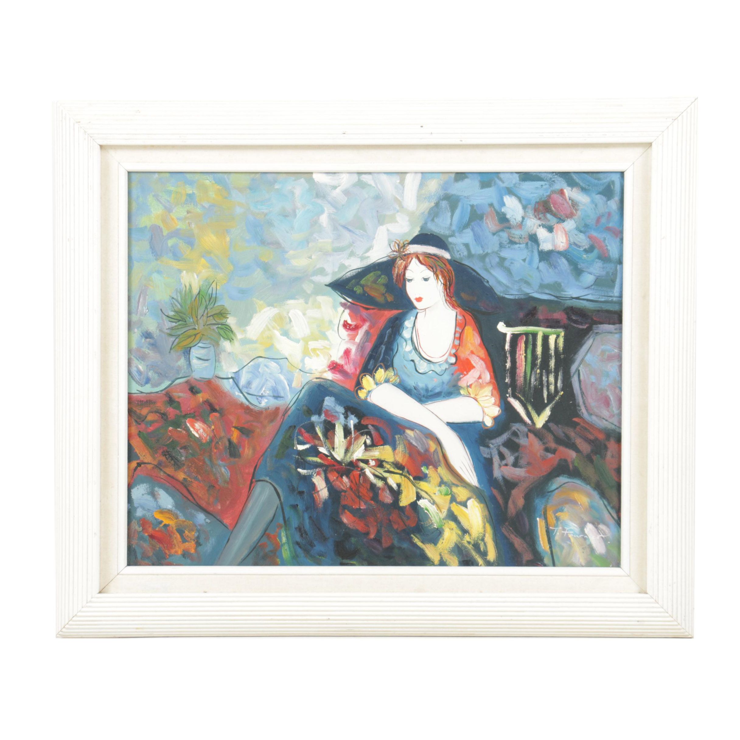 T. Fournier Oil Painting of Seated Woman