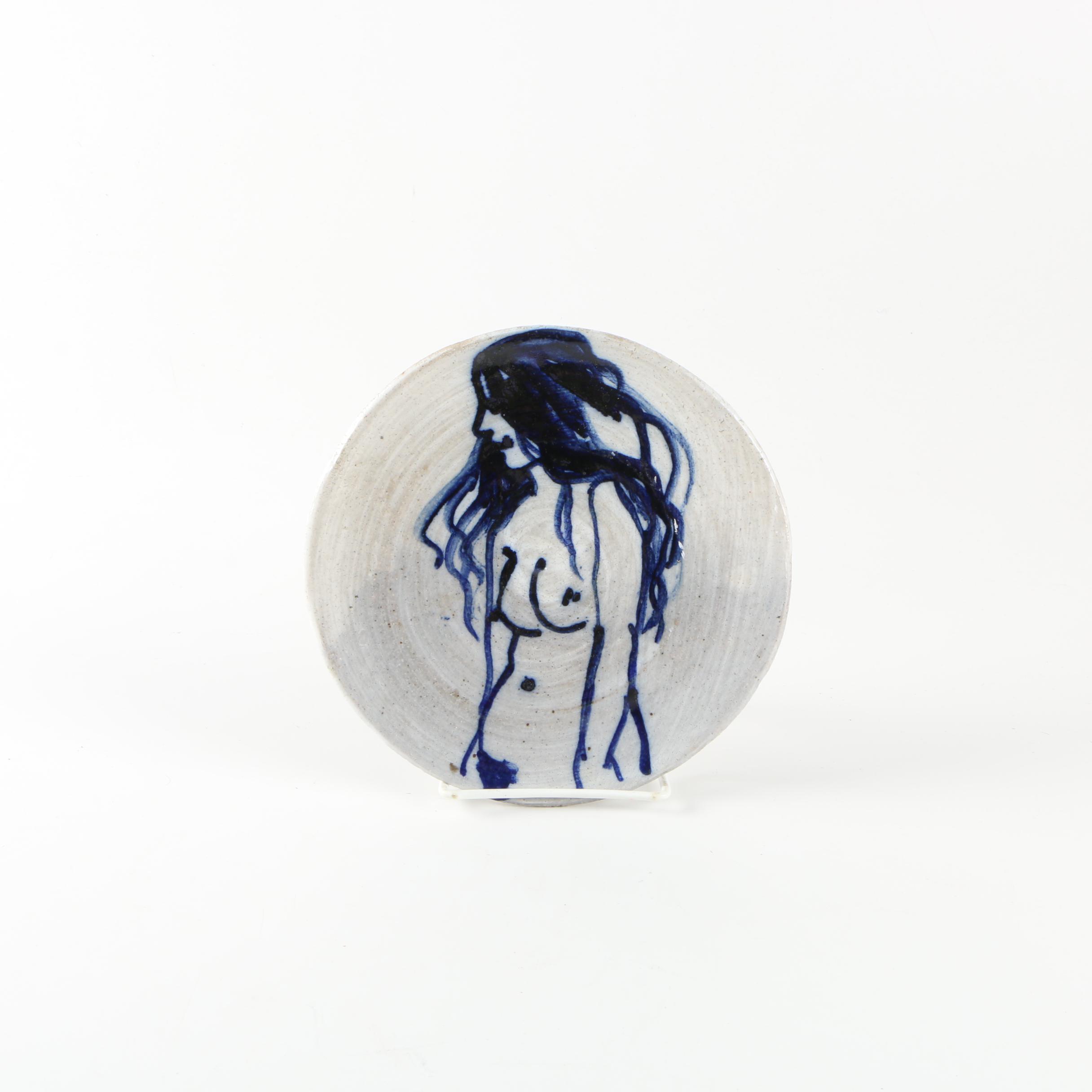 Ceramic Art Plate With Figural Nude