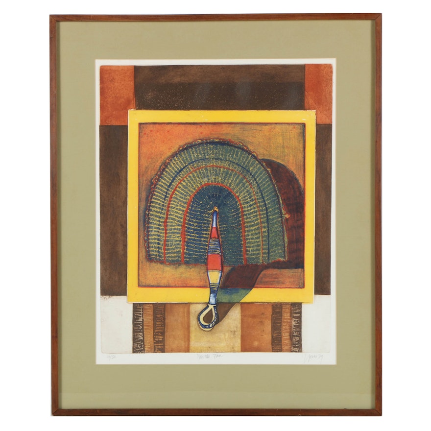 Signed Limited Edition Aquatint Etching on Paper "Nairobi Fan"