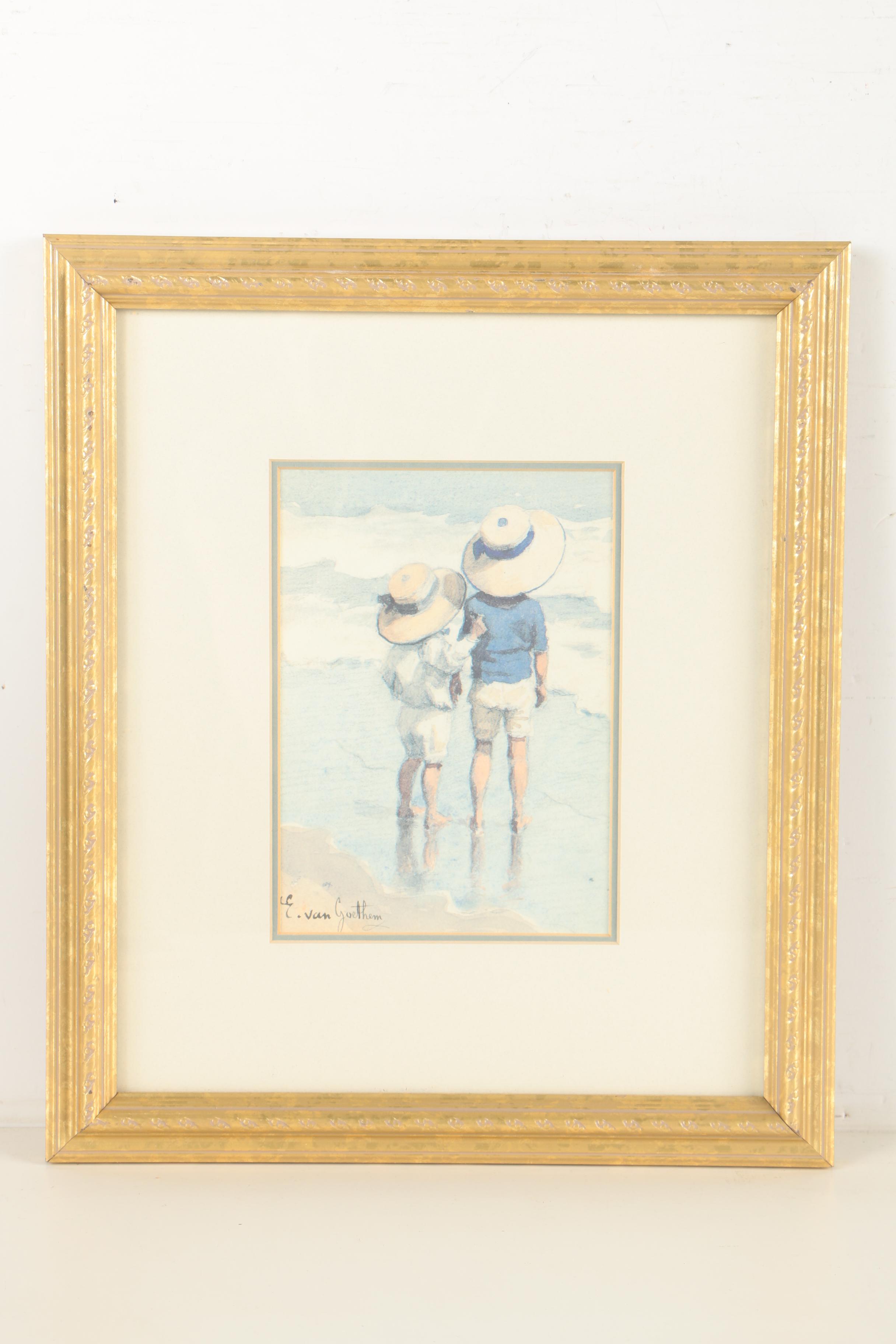 Offset Lithographs After Edward Van Goethem of Beach Scenes