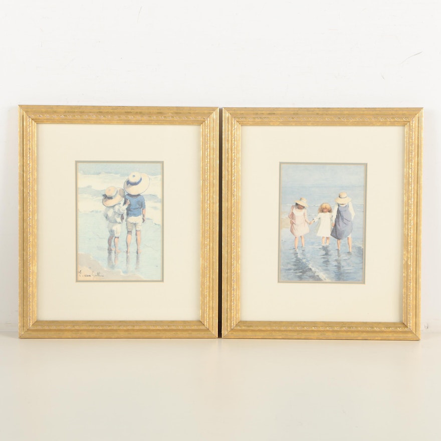 Offset Lithographs After Edward Van Goethem of Beach Scenes