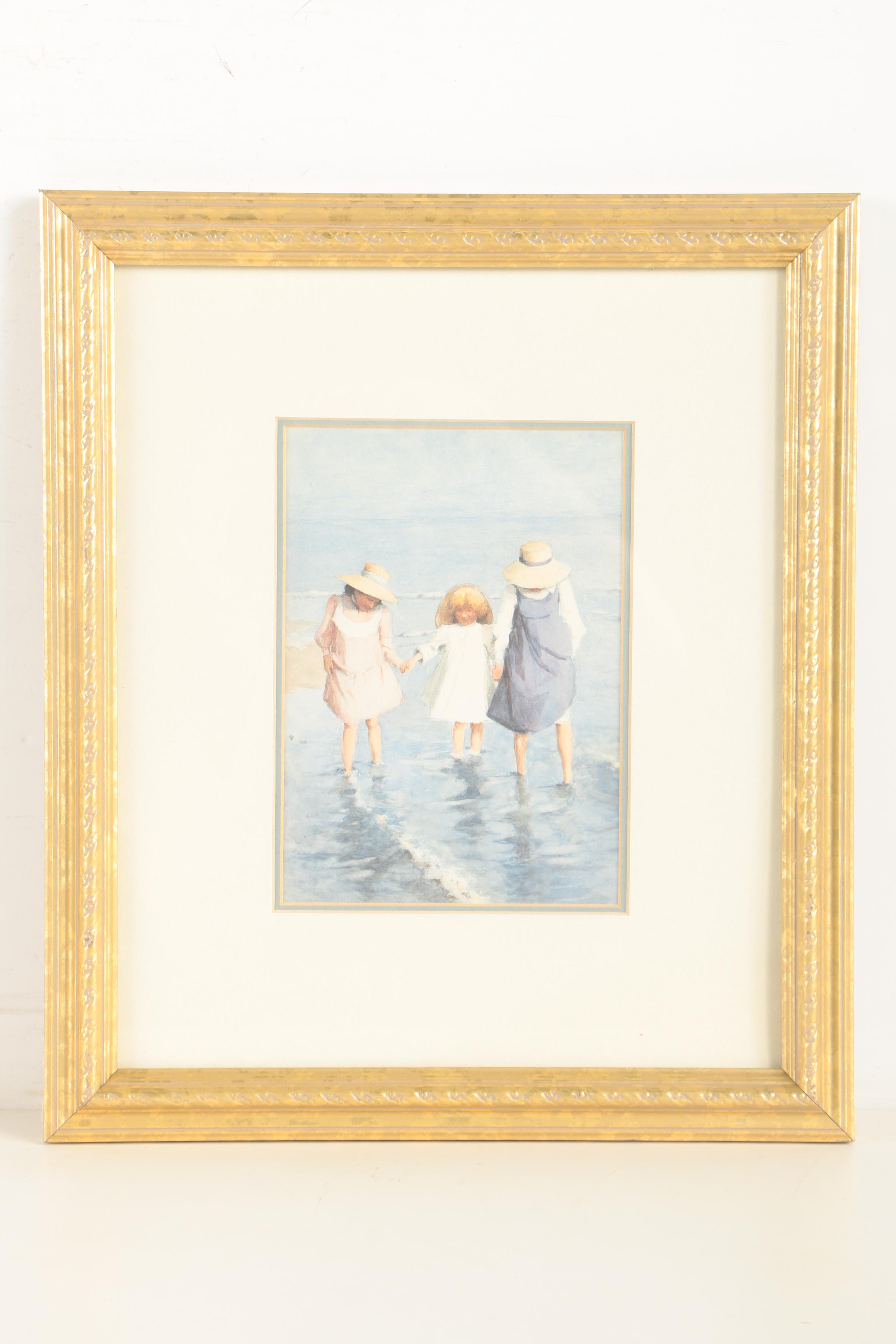 Offset Lithographs After Edward Van Goethem of Beach Scenes