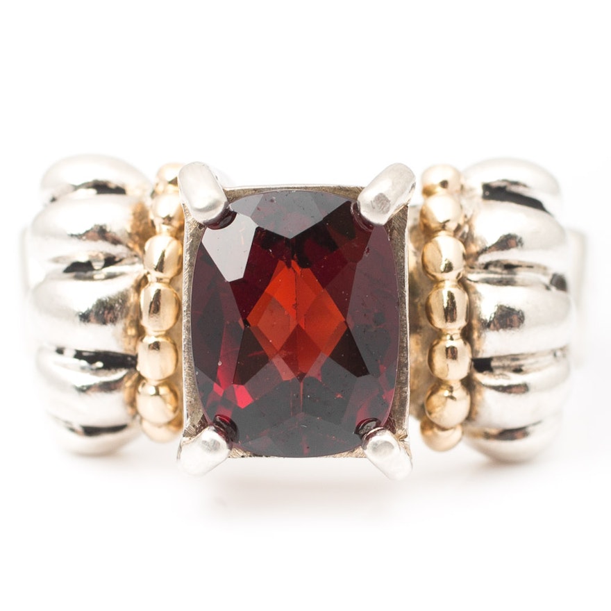 Sterling Silver Garnet Ring with 14K Yellow Gold Accents