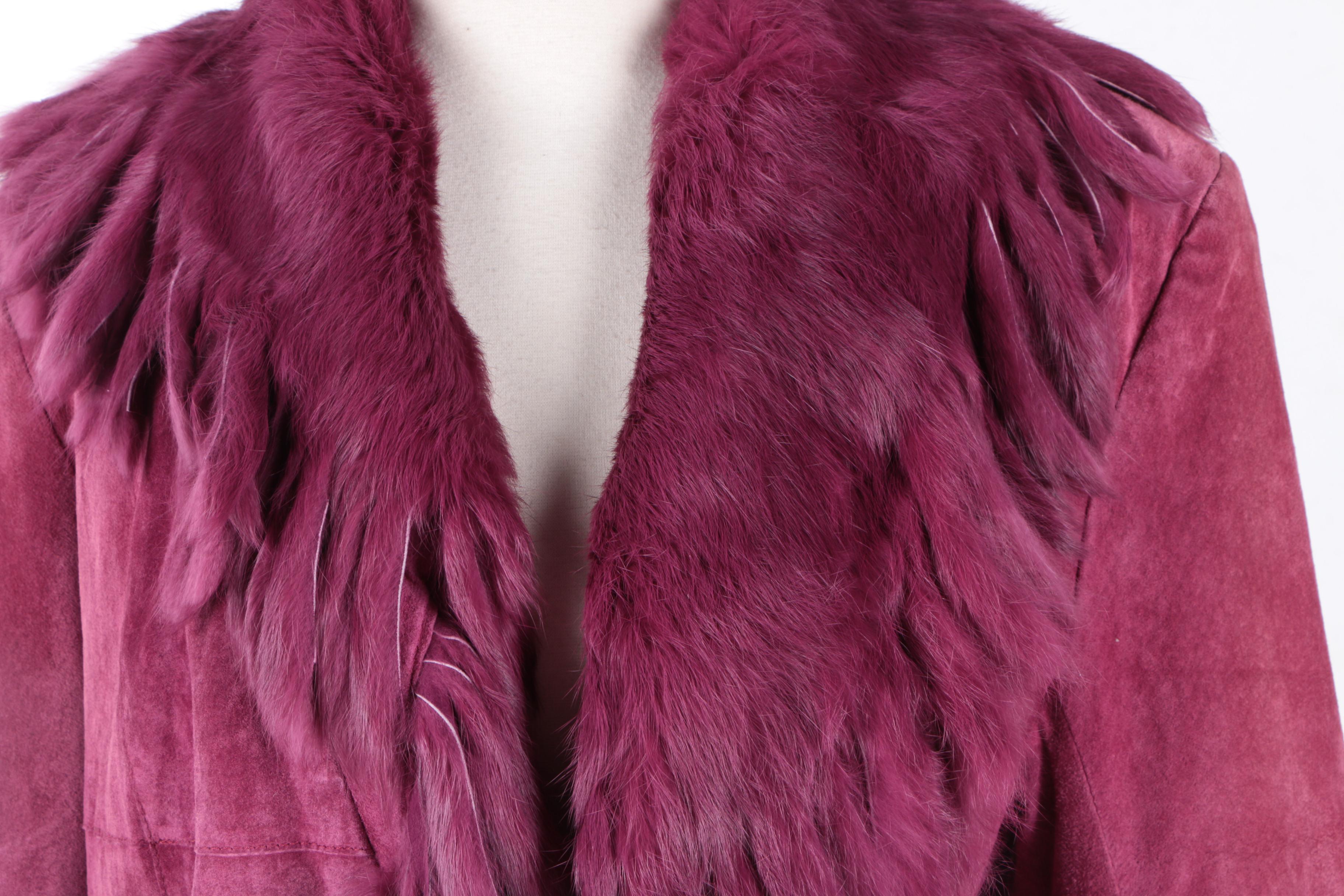 Nancy Bolen City Girl Dyed Raspberry Suede and Rabbit Fur Coat