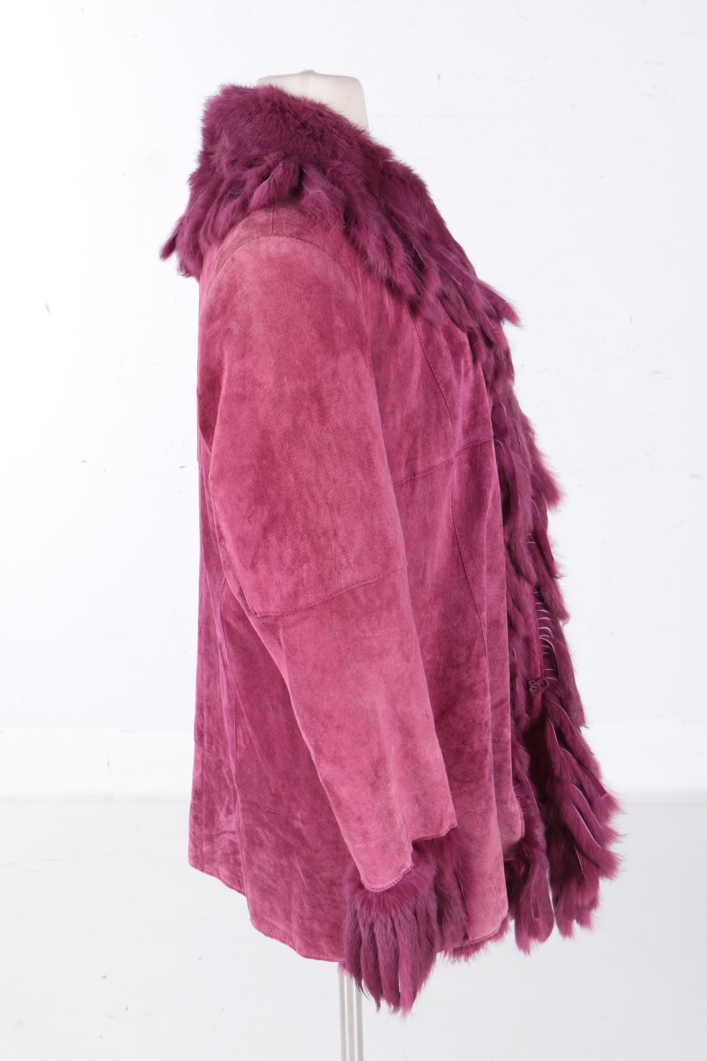 Nancy Bolen City Girl Dyed Raspberry Suede and Rabbit Fur Coat