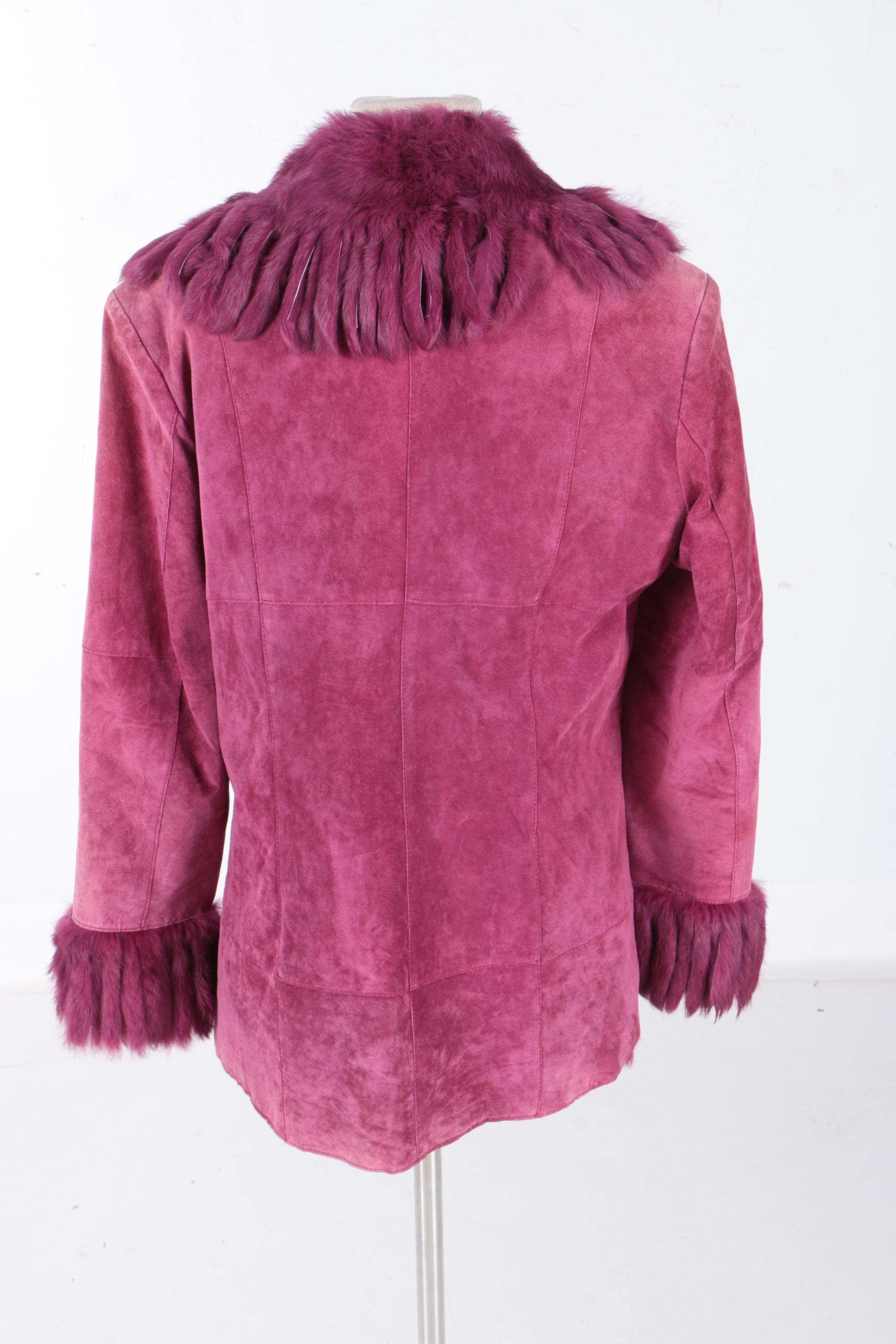 Nancy Bolen City Girl Dyed Raspberry Suede and Rabbit Fur Coat