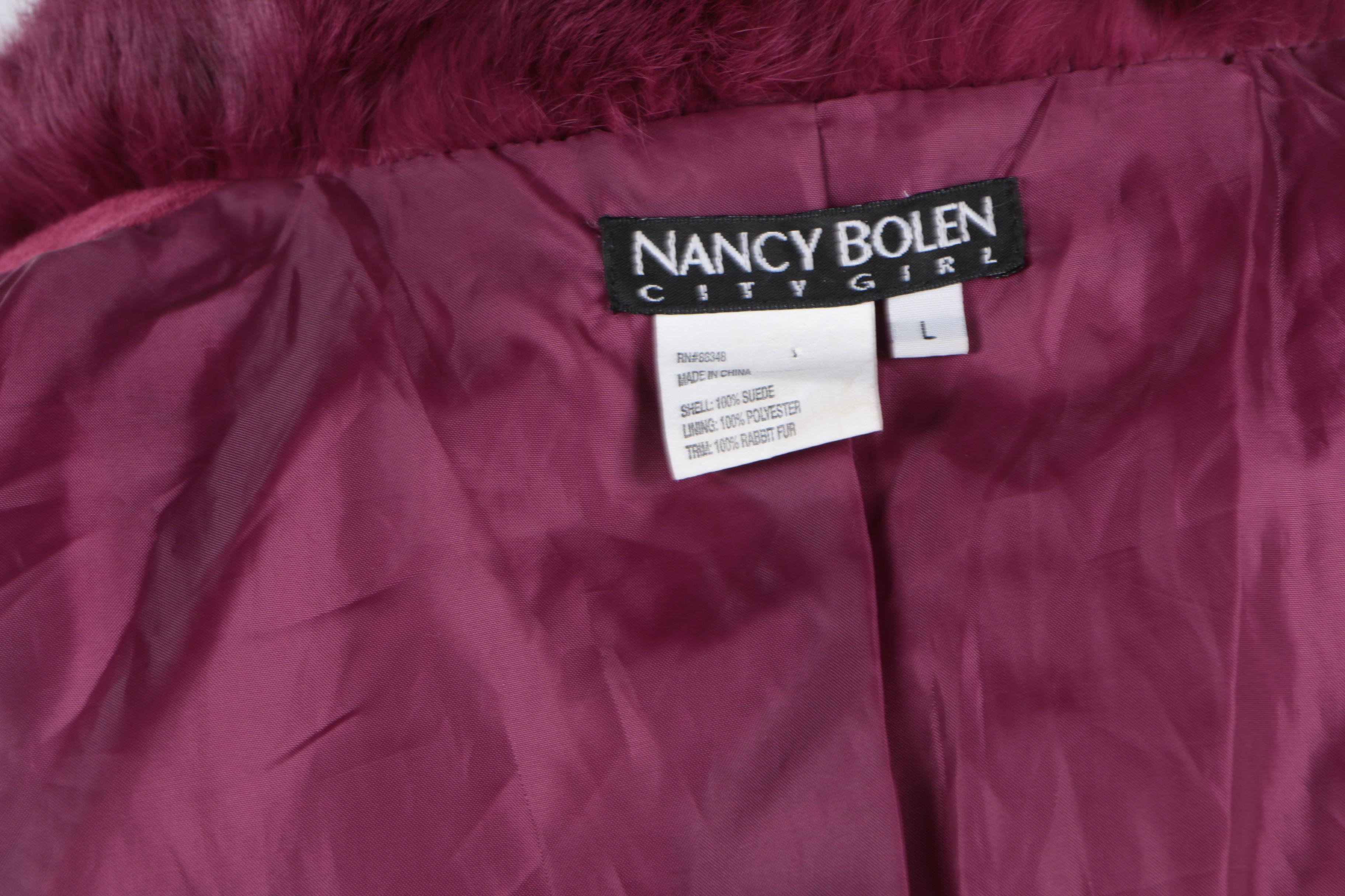 Nancy Bolen City Girl Dyed Raspberry Suede and Rabbit Fur Coat
