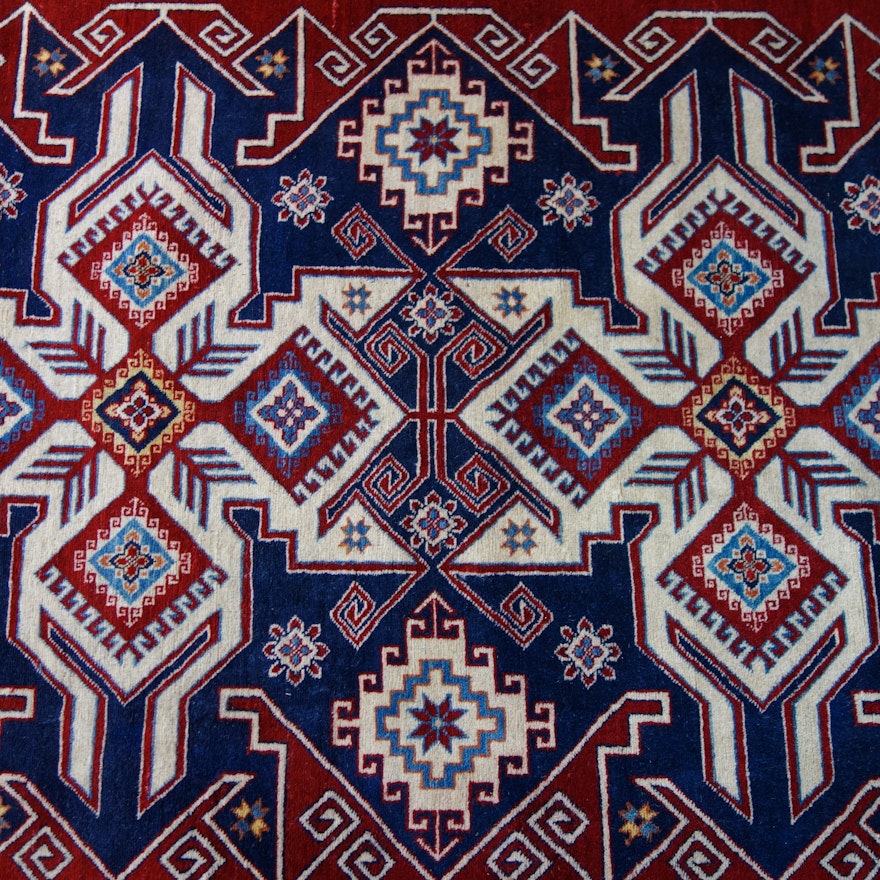 Hand-Knotted Pakistani Kazak Wool Area Rug