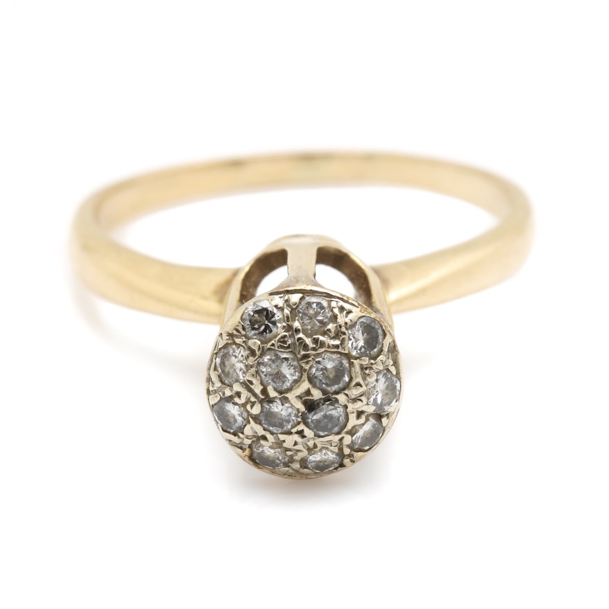 14K Yellow Gold High Set Diamond Ring