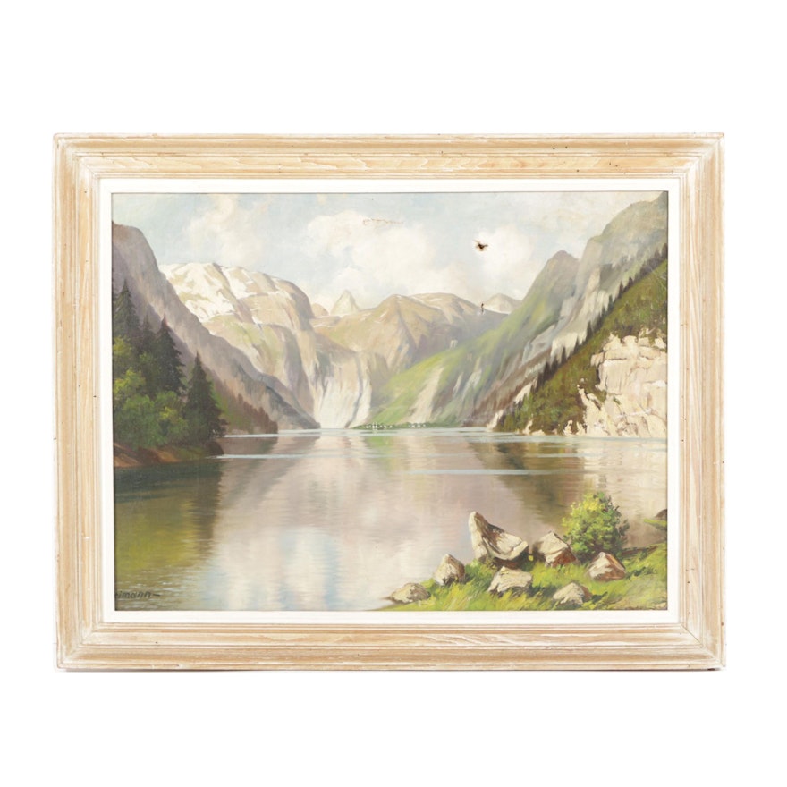 Oil Painting on Canvas of a Mountain Lake