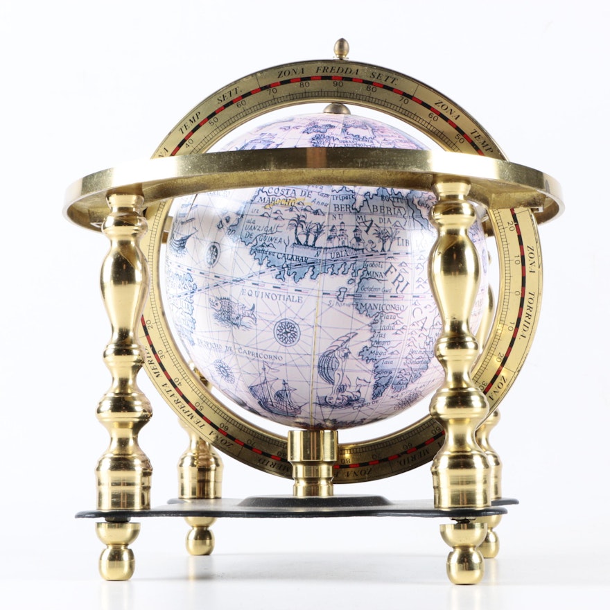 Vintage Desk Globe on Brass Stand
