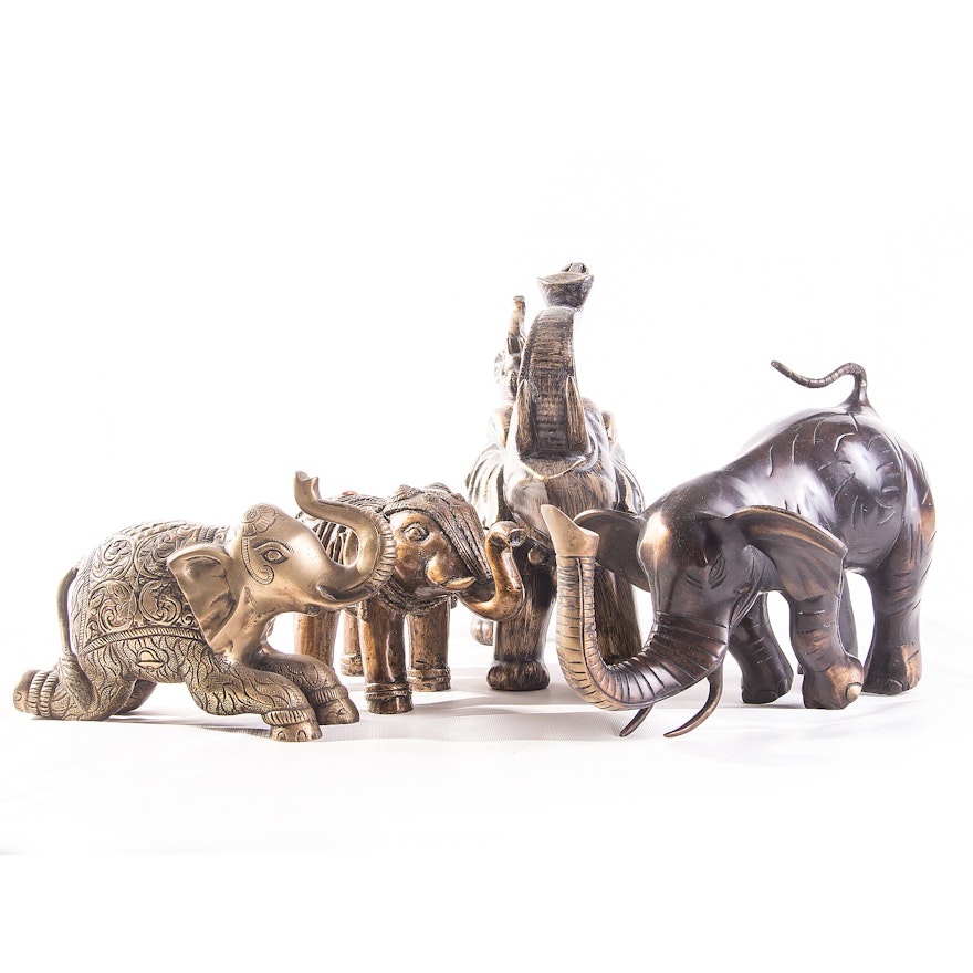Brass and Wooden Elephant Sculptures